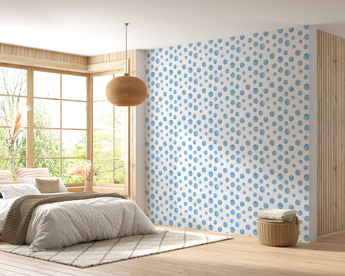 Watercolor Blue Seamless Design Polka Dots Wallpaper