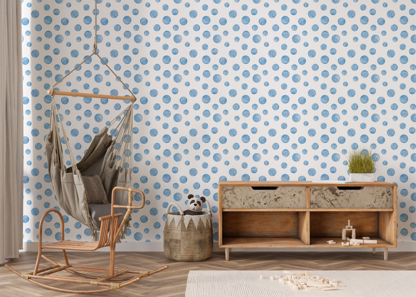 Watercolor Blue Seamless Design Polka Dots Wallpaper