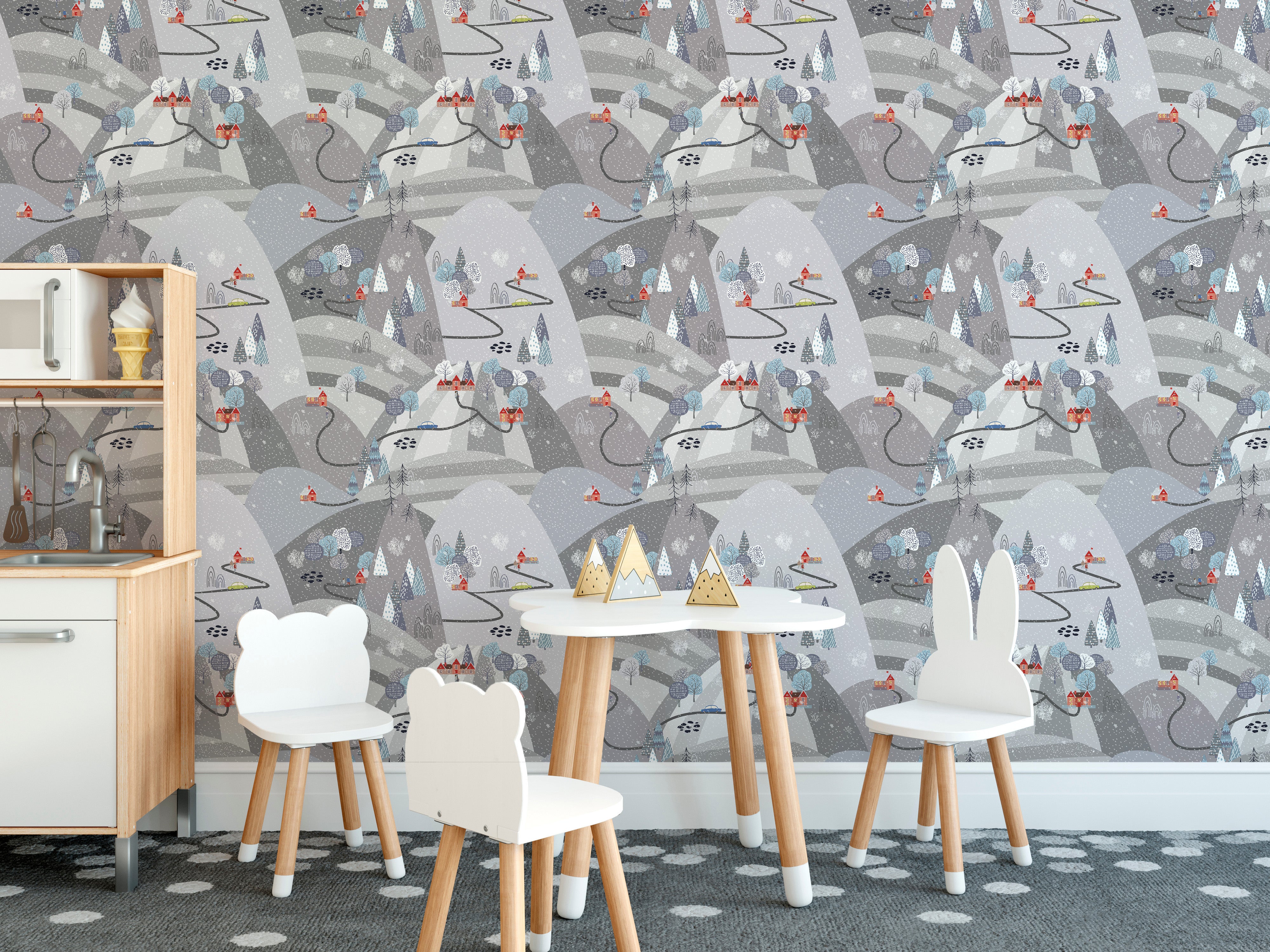 Repeating icy pattern wallpaper mural design
