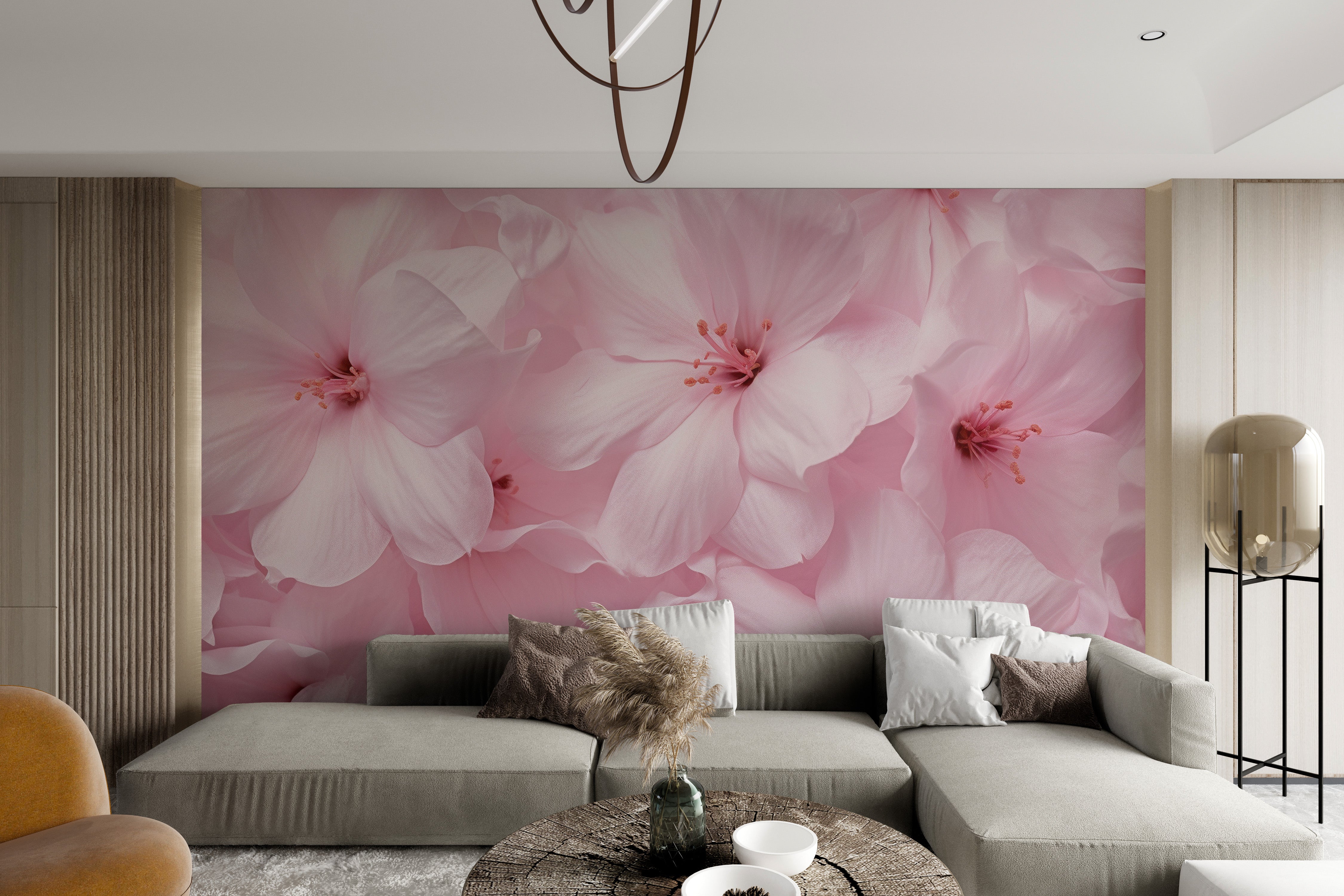 Nature-inspired pink floral wallpaper
