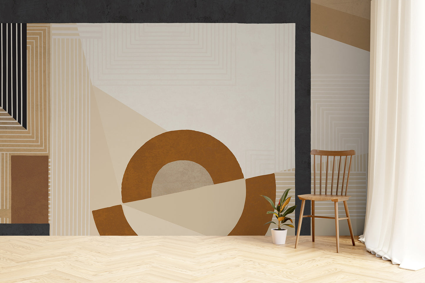 Beige geometric wall mural with sleek, modern design.
