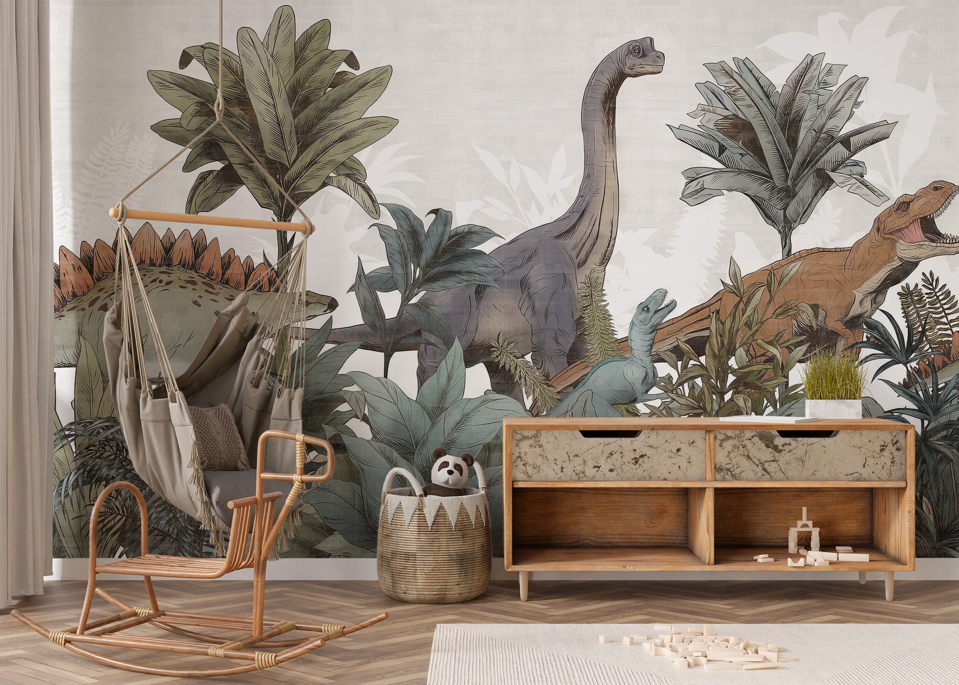 Temporary Jurassic adventure mural for bold spaces