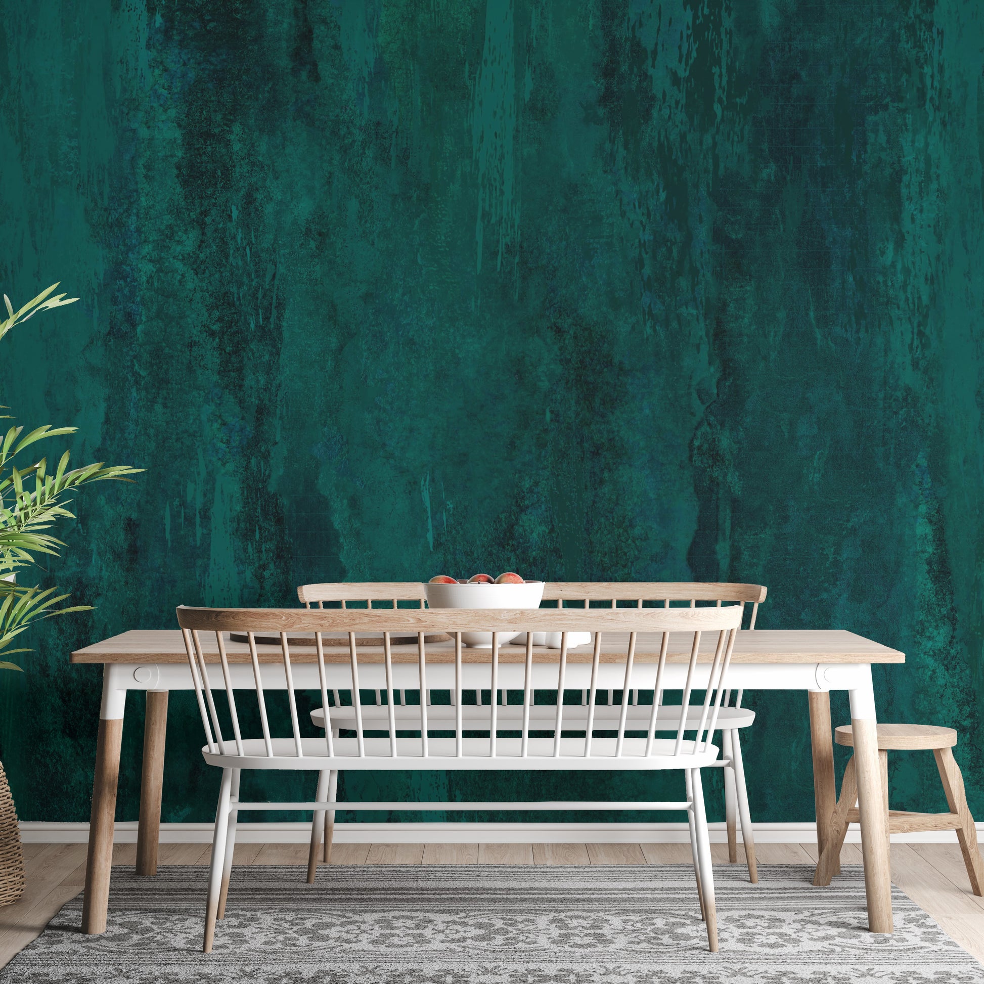 Textured green grunge wall mural for a raw, artistic vibe.
