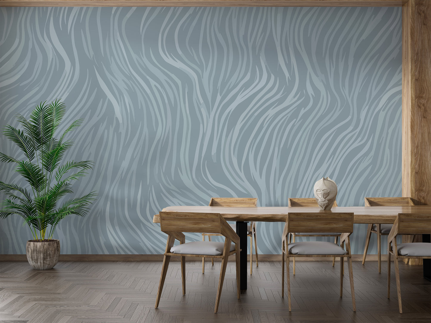 Modern wavy zebra lines grey mural design
