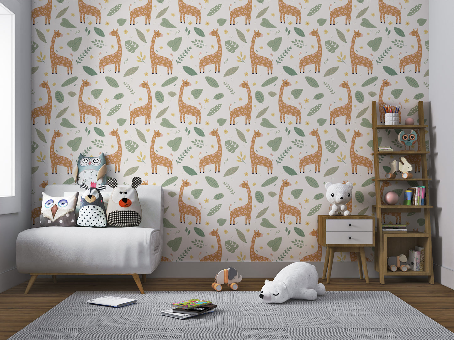 Giraffe and Leaves Wallpaper Mural - Yellow