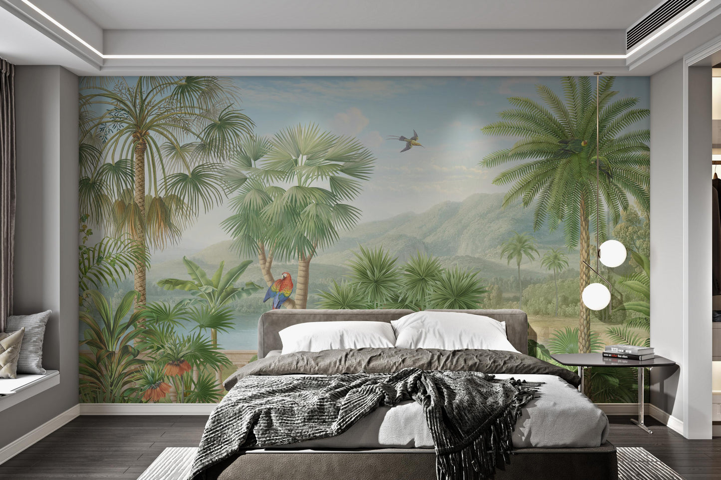 Jungle Paradise Mural with Exotic Birds