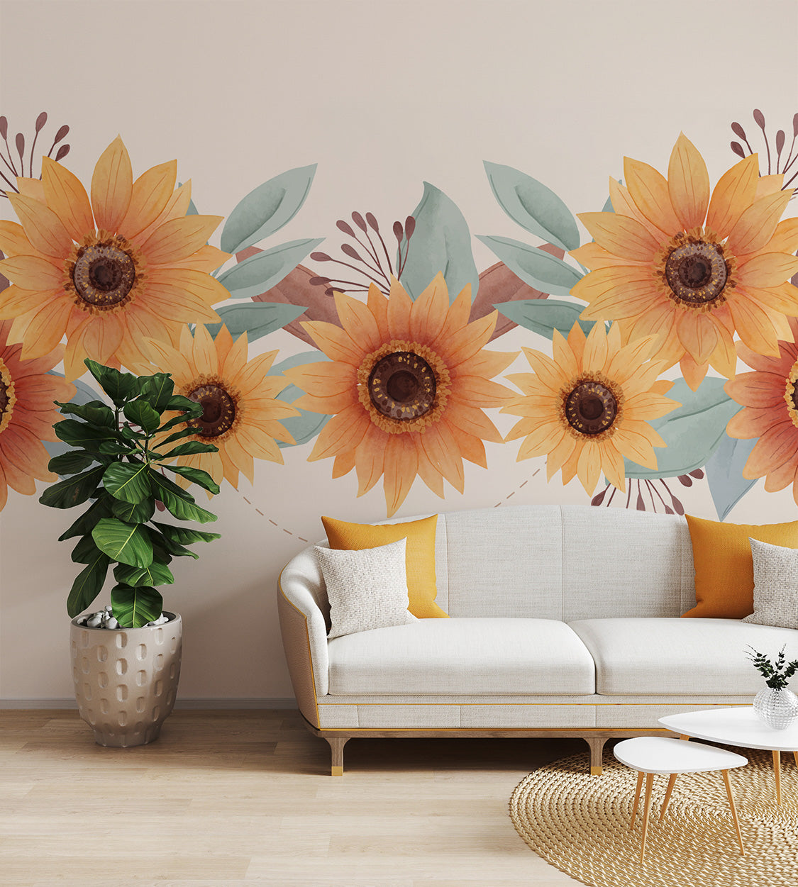 Sunflower watercolor wallpaper with earthy tones
