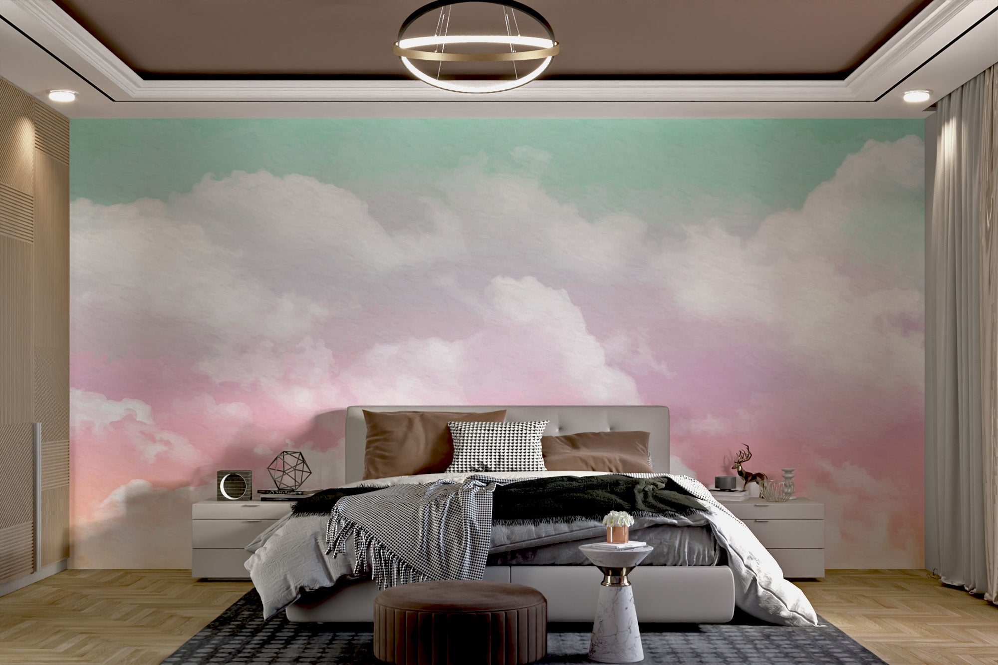 Peaceful pastel sky cloud design for room walls
