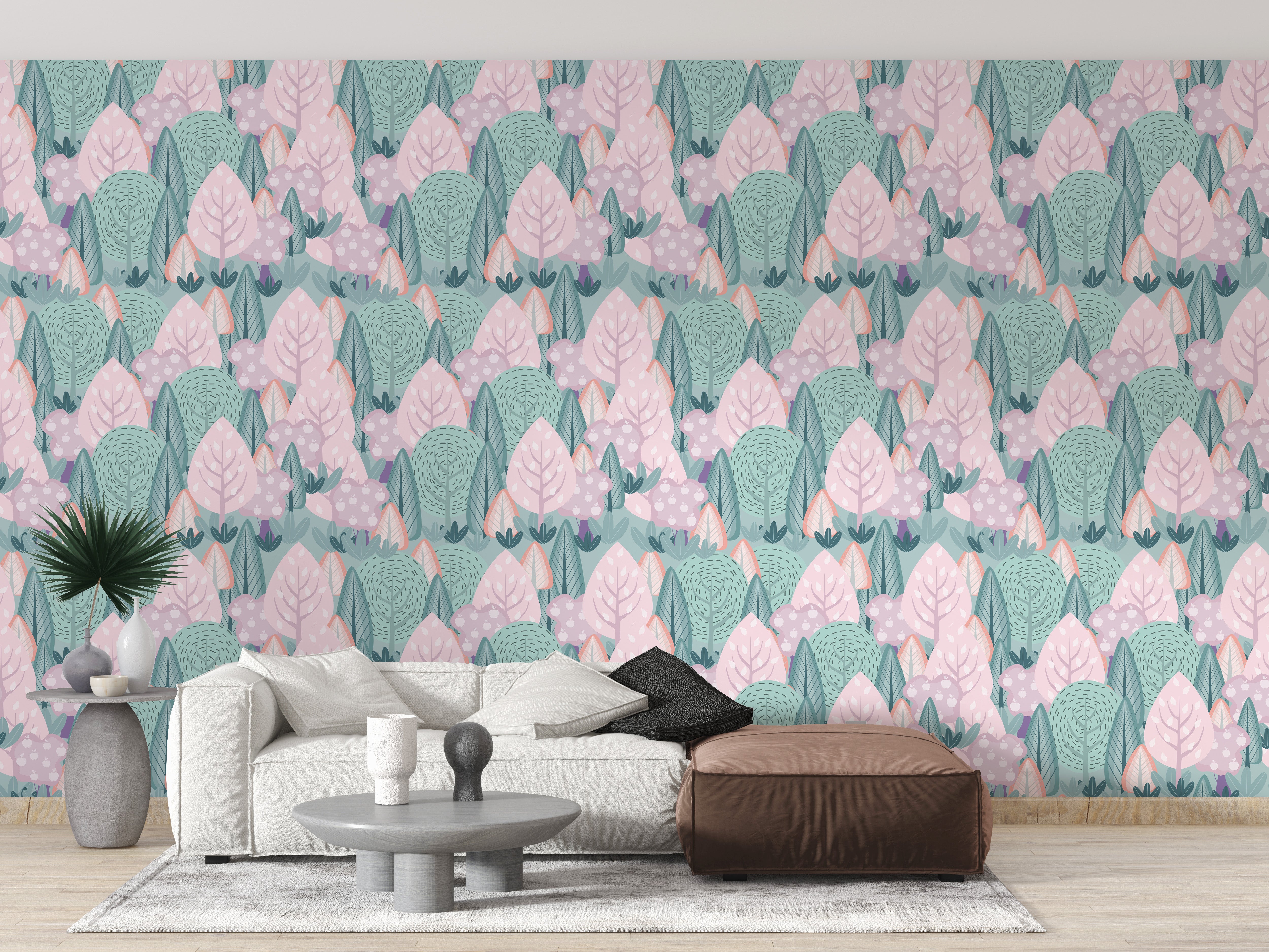 Serene Scandinavian mural wallpaper style
