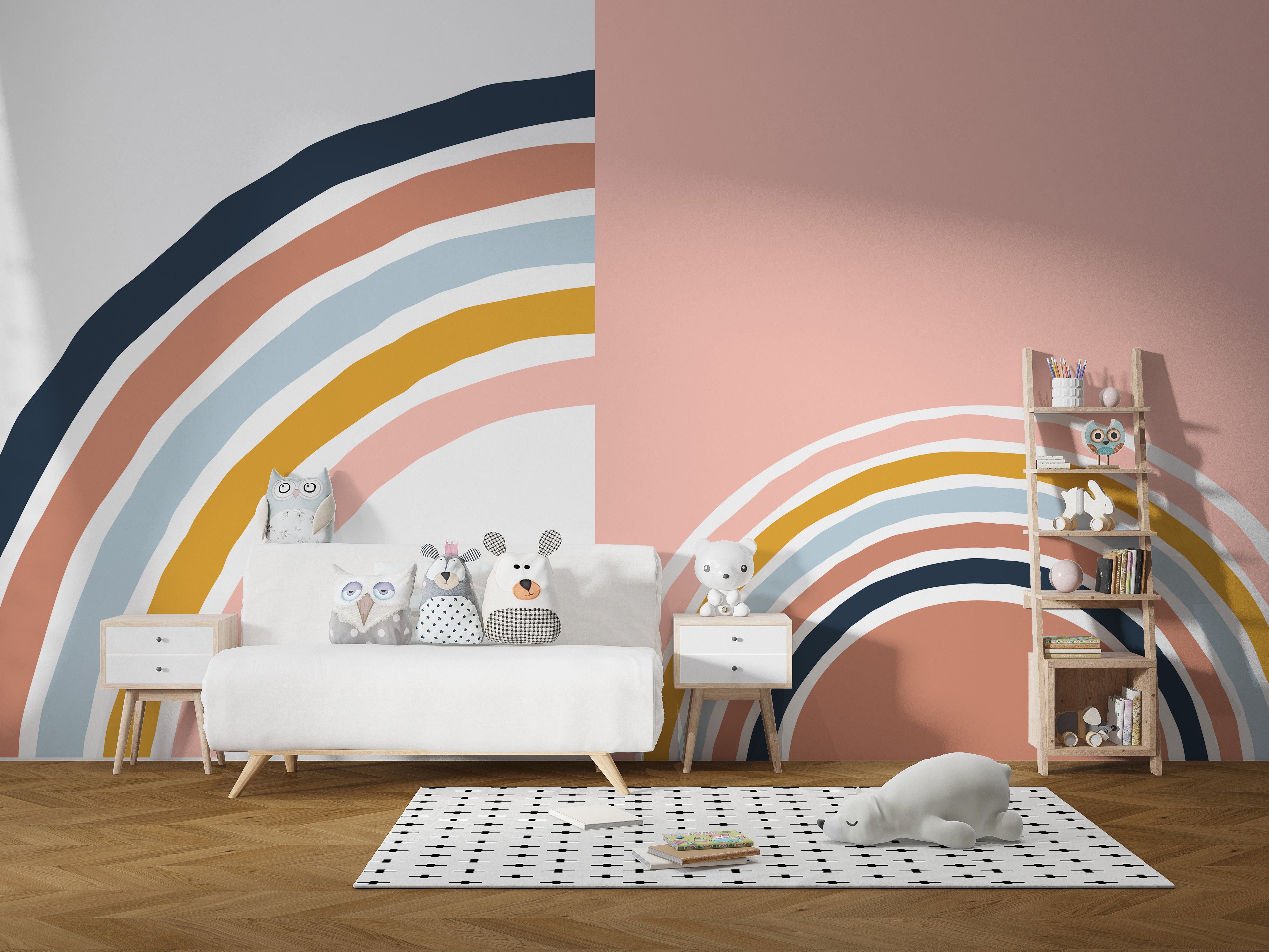 Multicolor removable striped wall mural
