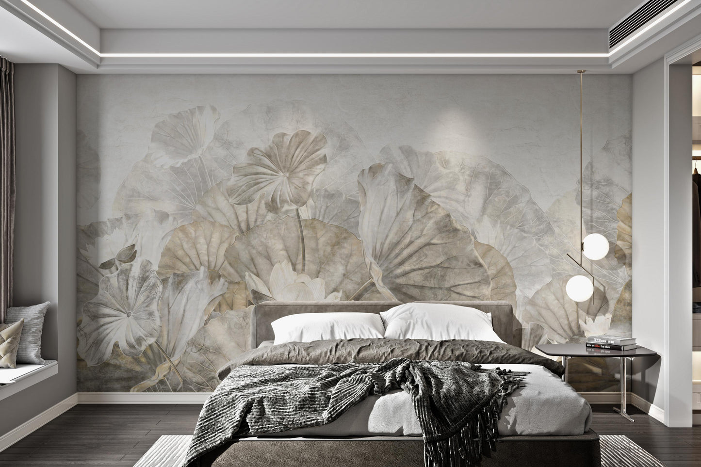 Muted Lotus Leaf Botanical Mural