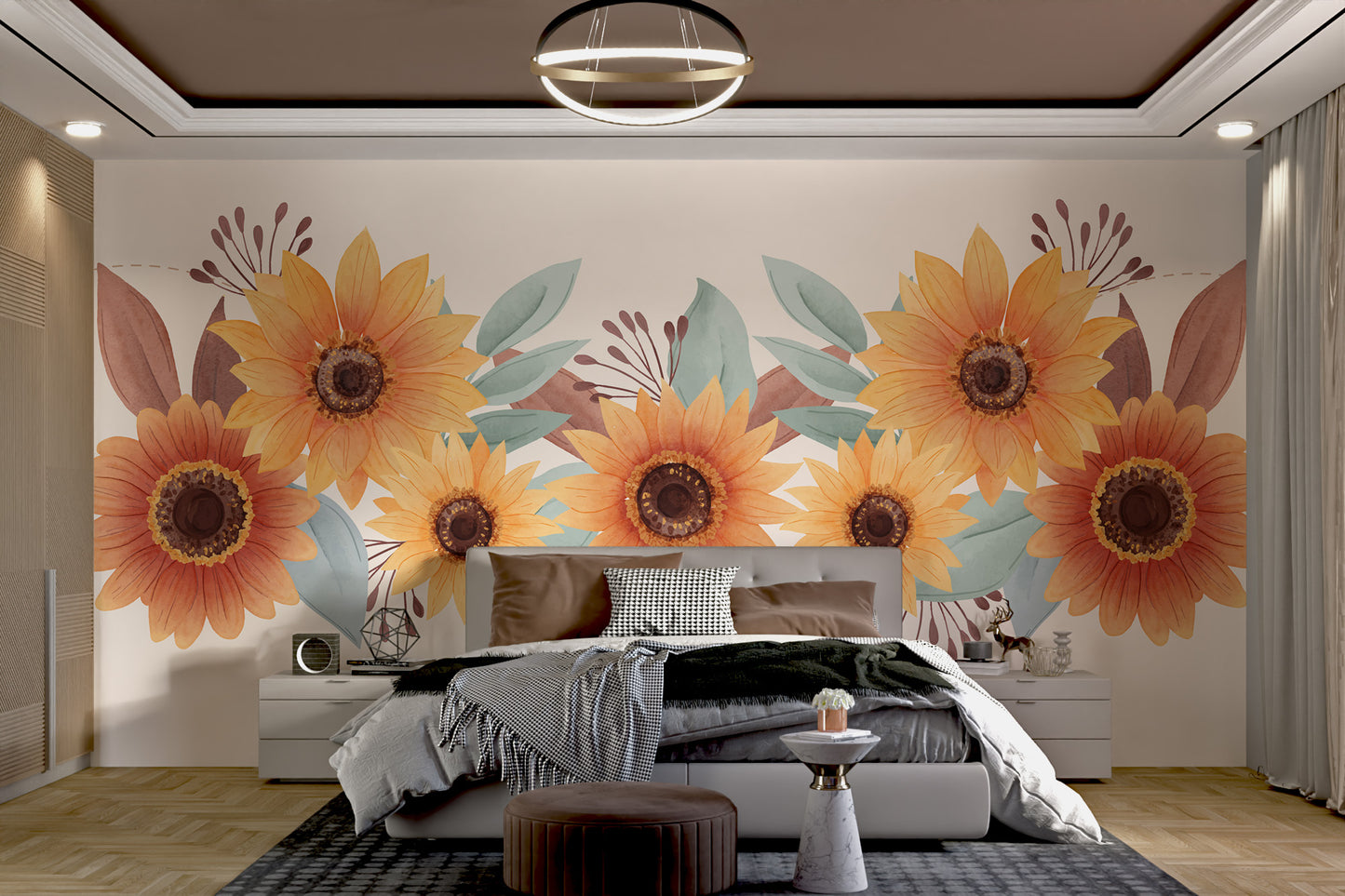 Lively sunflower floral design with watercolor tones
