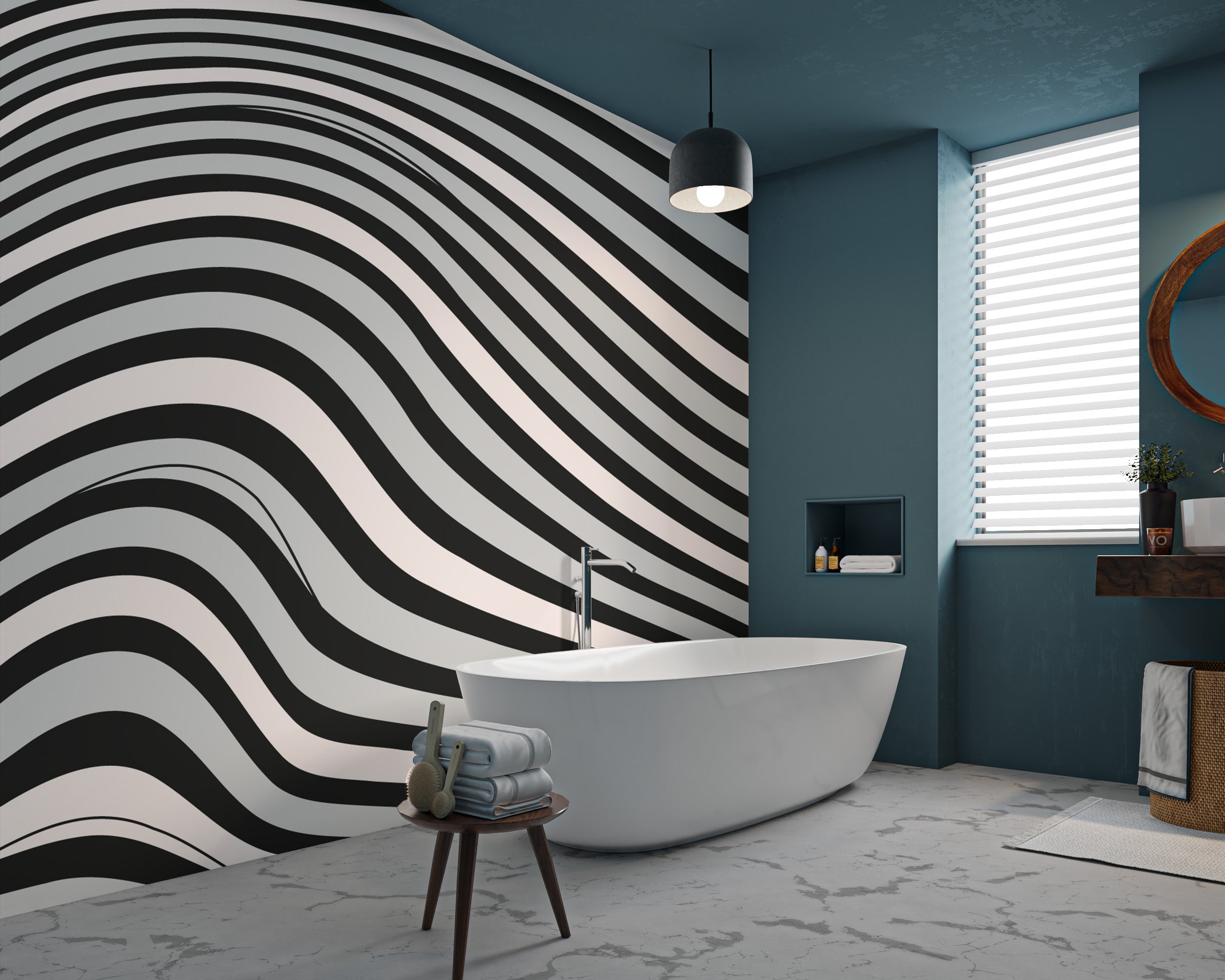 Monochrome wavy line wallpaper with a bold visual impact
