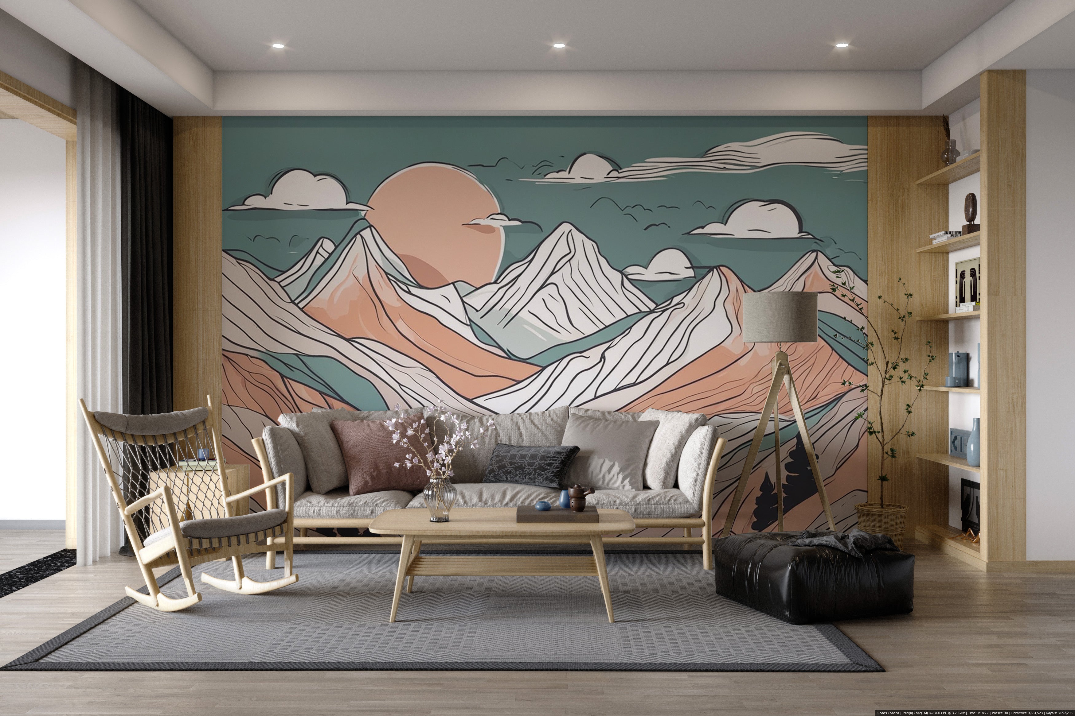 Modern hand-drawn mountain wallpaper
