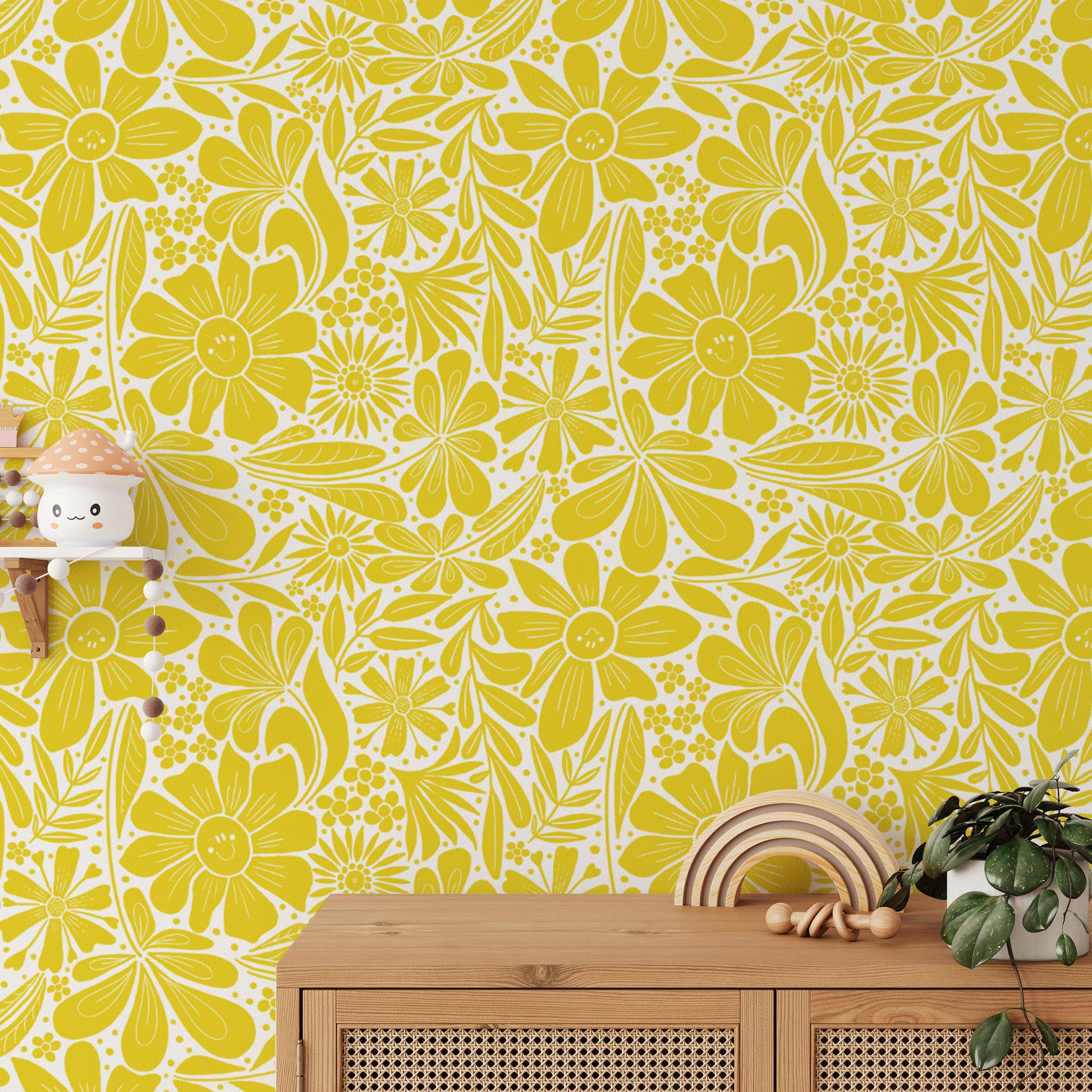 Happy blooms-themed wallpaper for vibrant and cozy interiors
