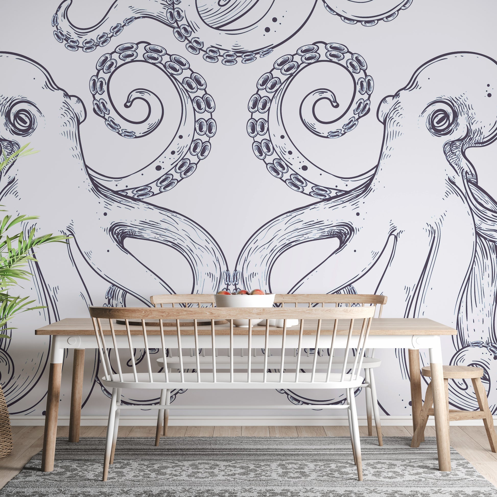 Intricate giant octopus sea design for a dramatic wall.
