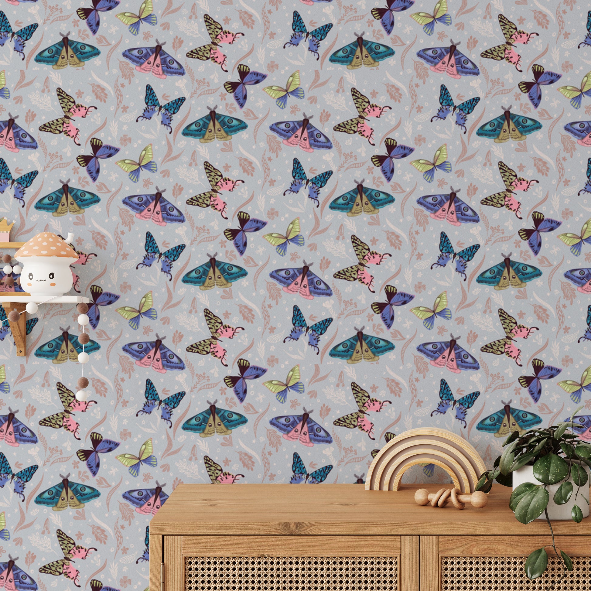 Bright wallpaper showcasing a pattern of colorful butterflies
