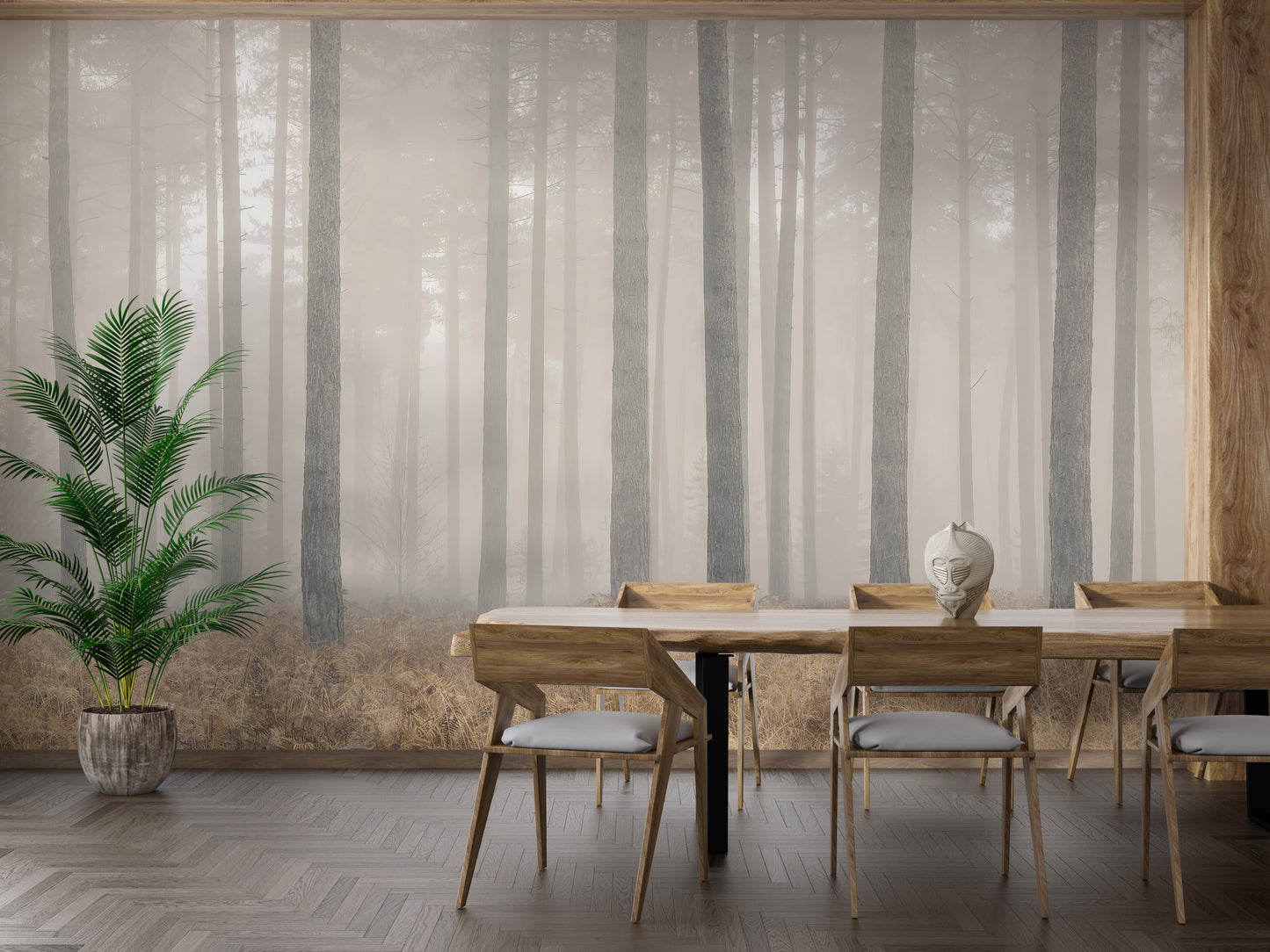 Self-adhesive misty forest mural for peaceful spaces