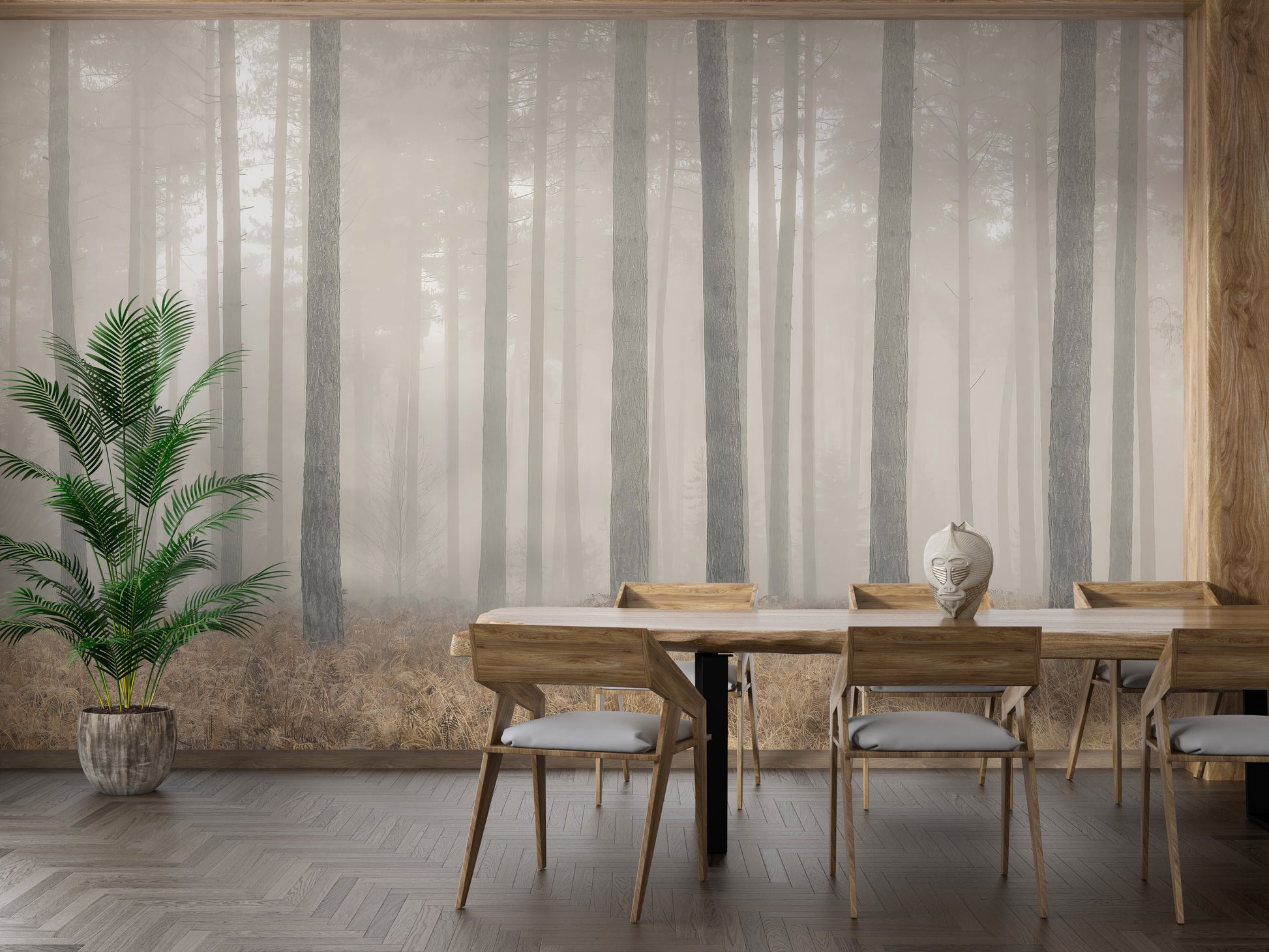 Self-adhesive misty forest mural for peaceful spaces