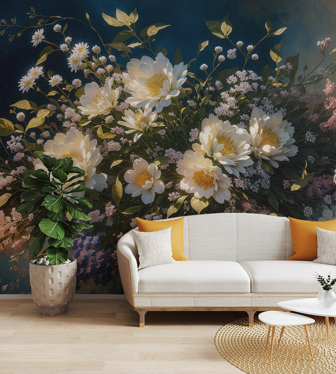 Hand-painted botanical floral wallpaper
