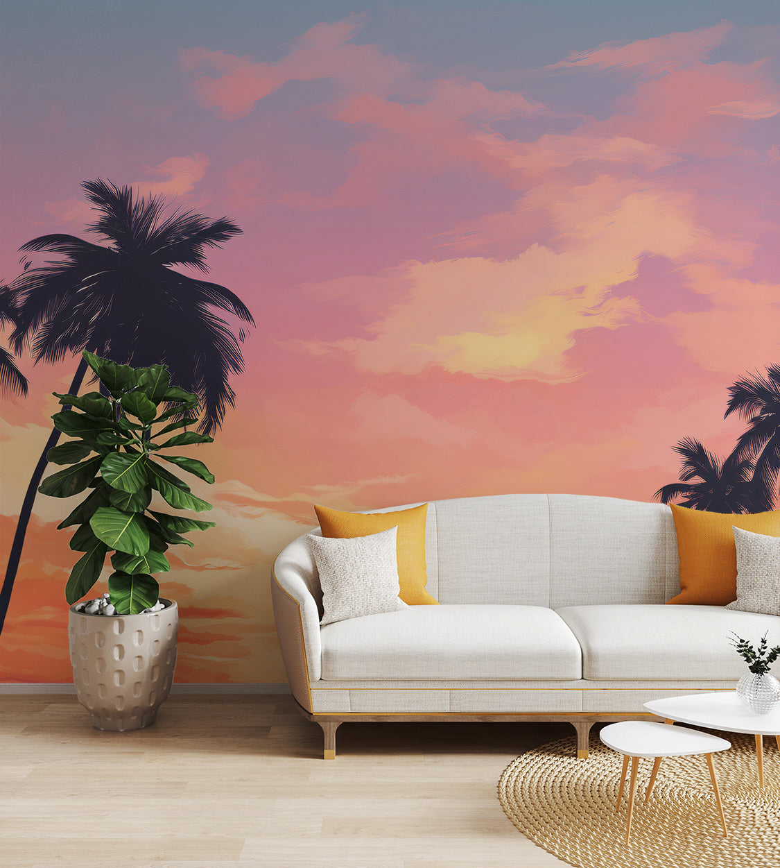 Serene tropical evening sky wall covering
