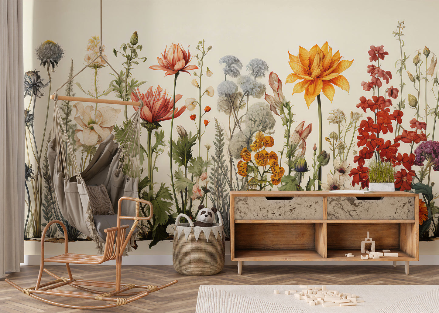 Removable floral garden wallpaper for stylish interiors