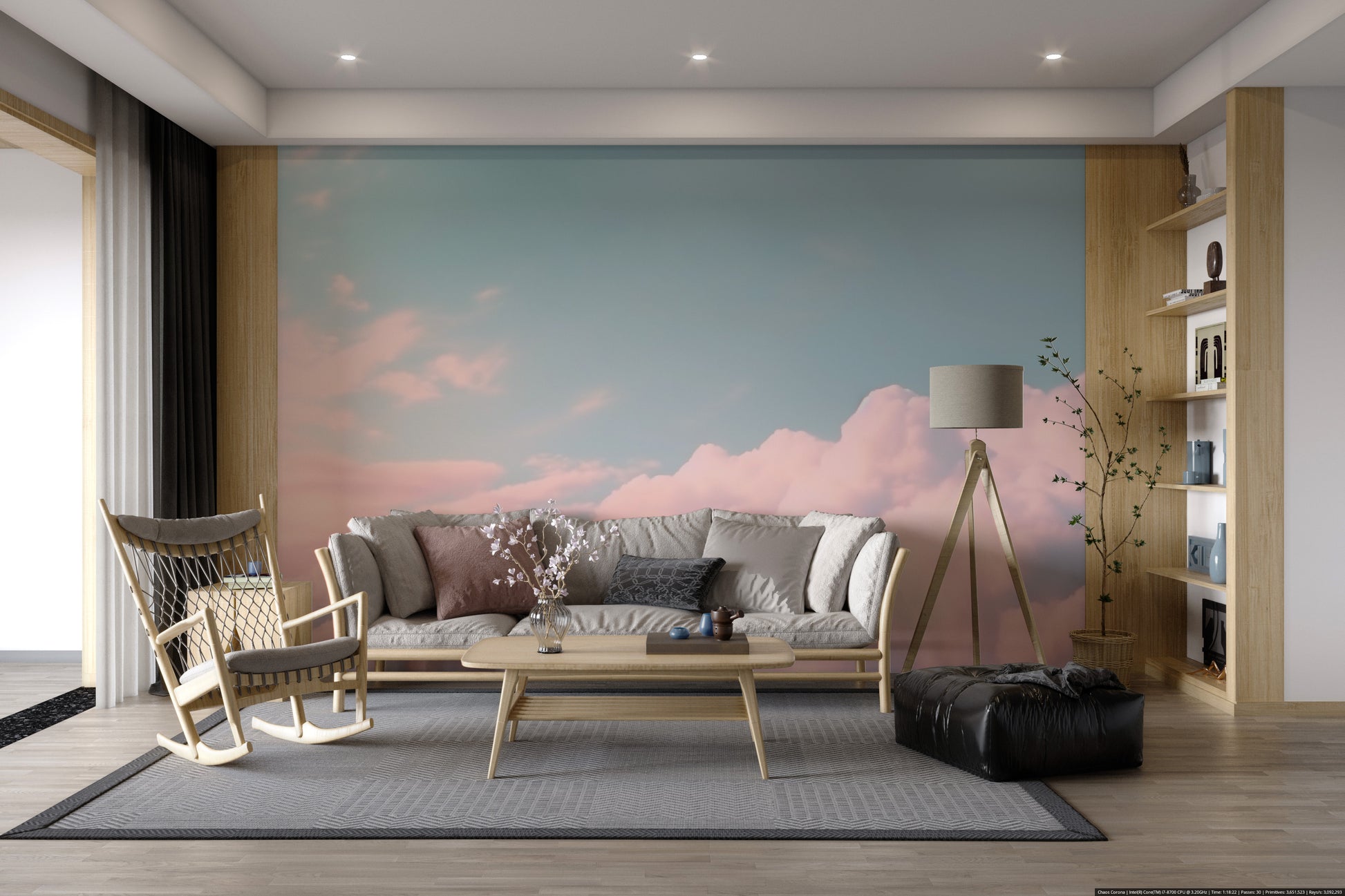 Blush pink cloud scene wallpaper
