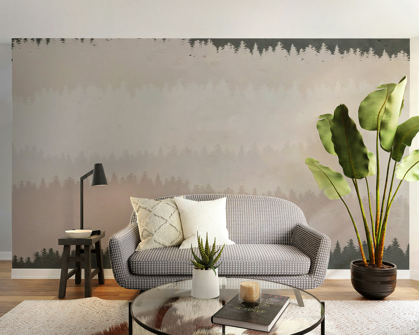 Nature-inspired mural featuring woodland tree shades