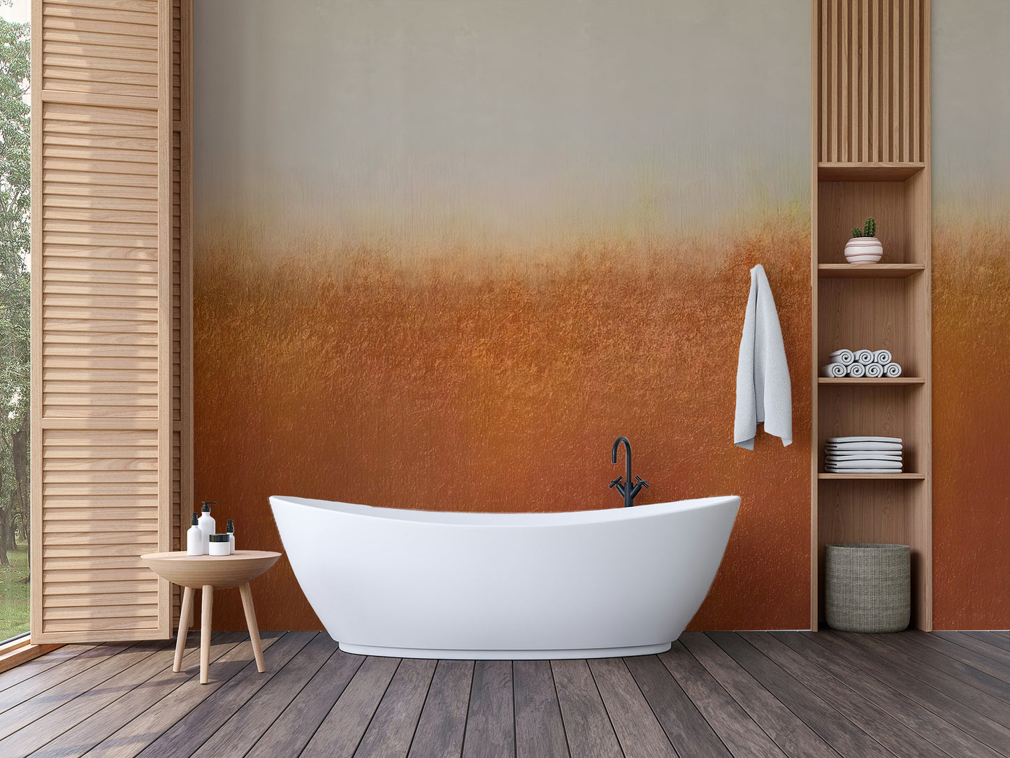 Modern grunge wall mural with vibrant orange fading effects
