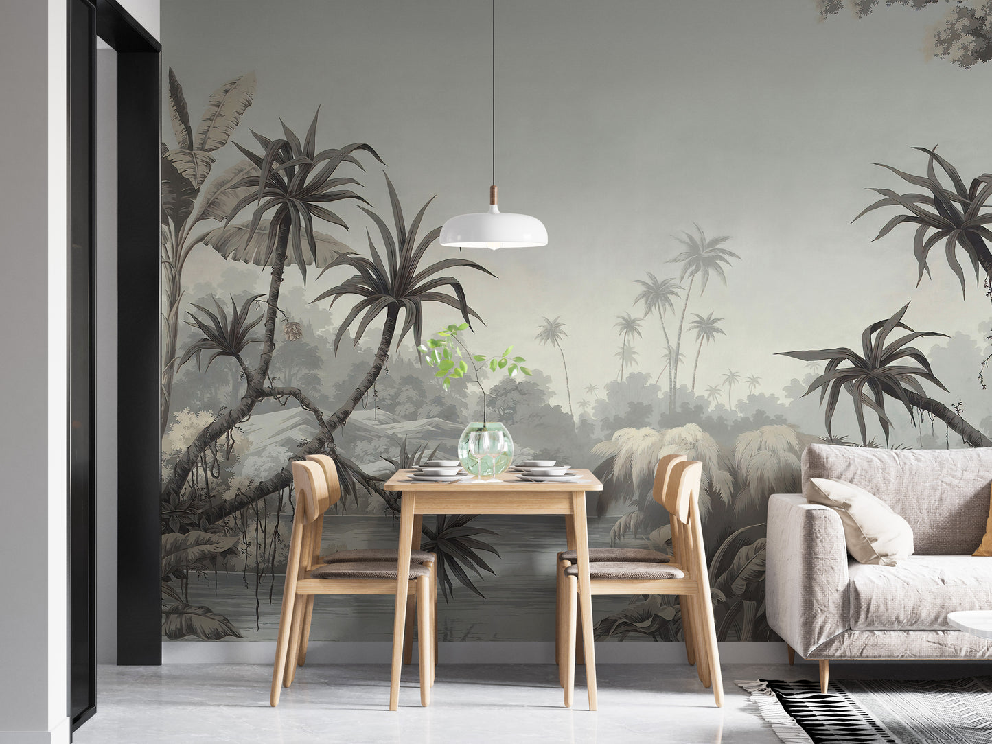 Tropical landscape palm mural