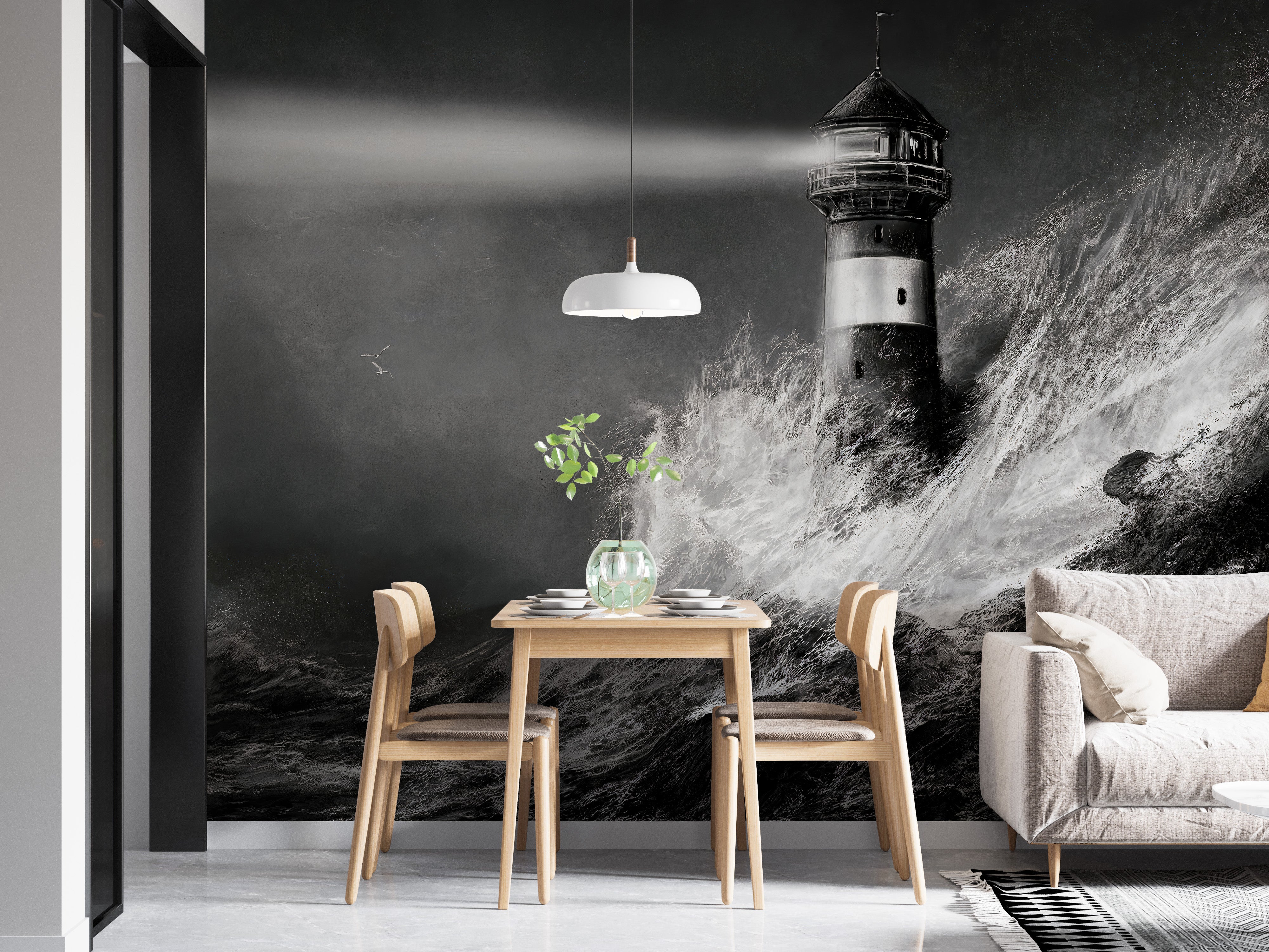 Night-themed lighthouse mural for walls



