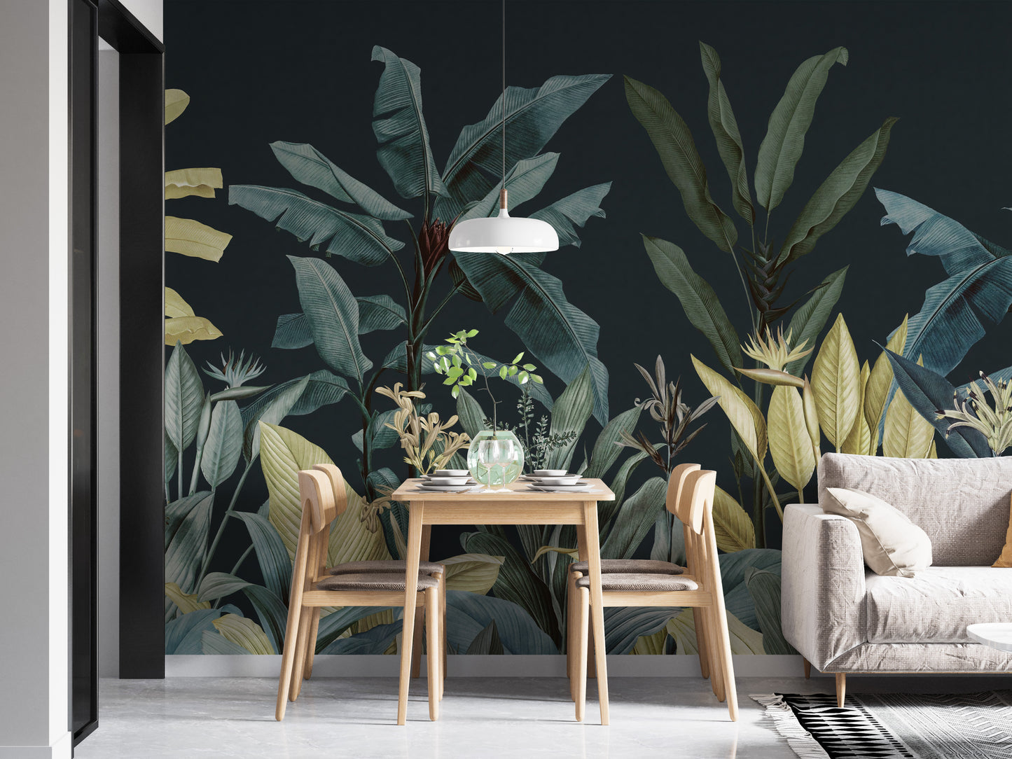 Dark oasis wallpaper for jungle-inspired decor
