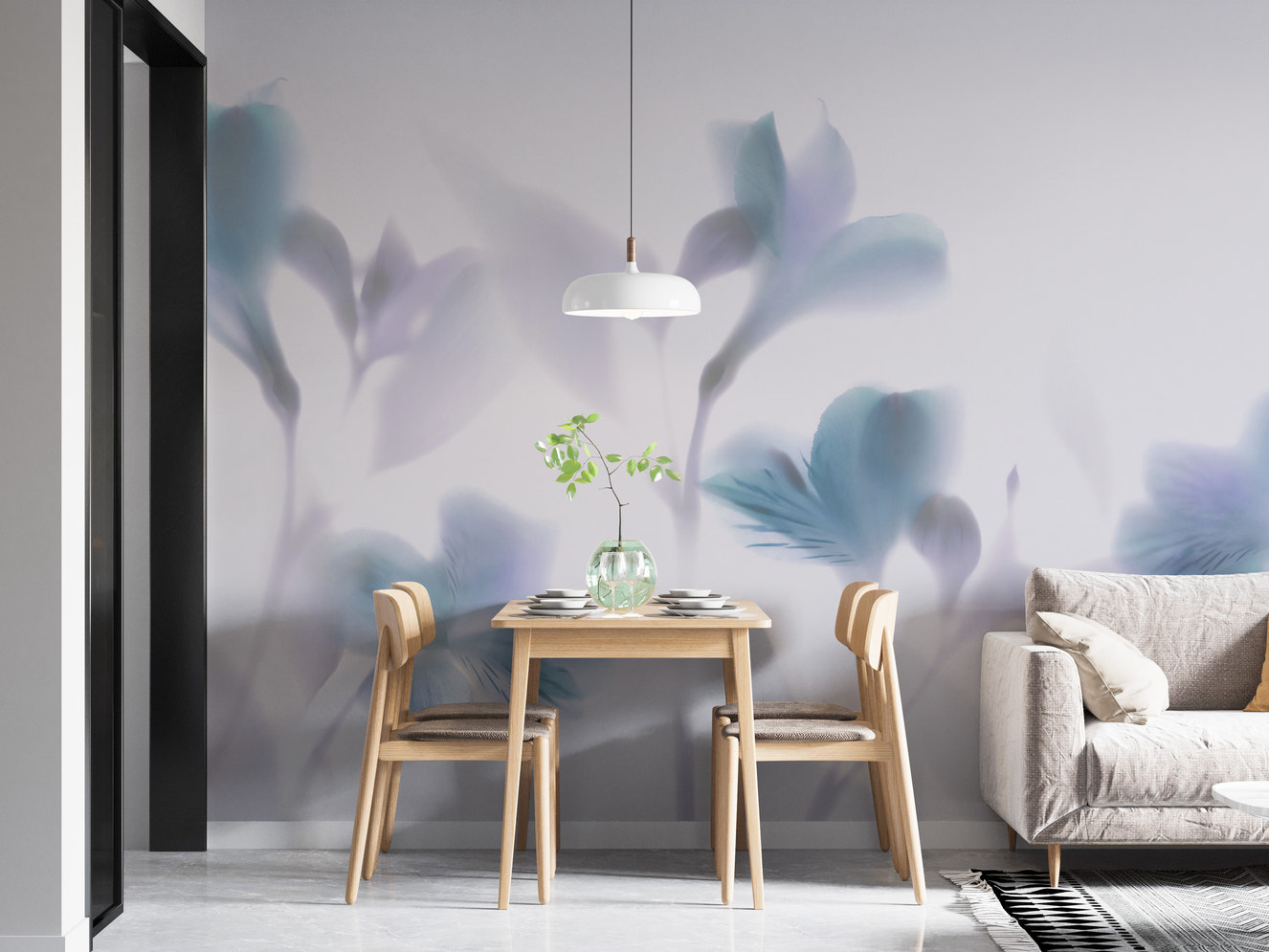 Misty blue orchids floral wall mural decor.
