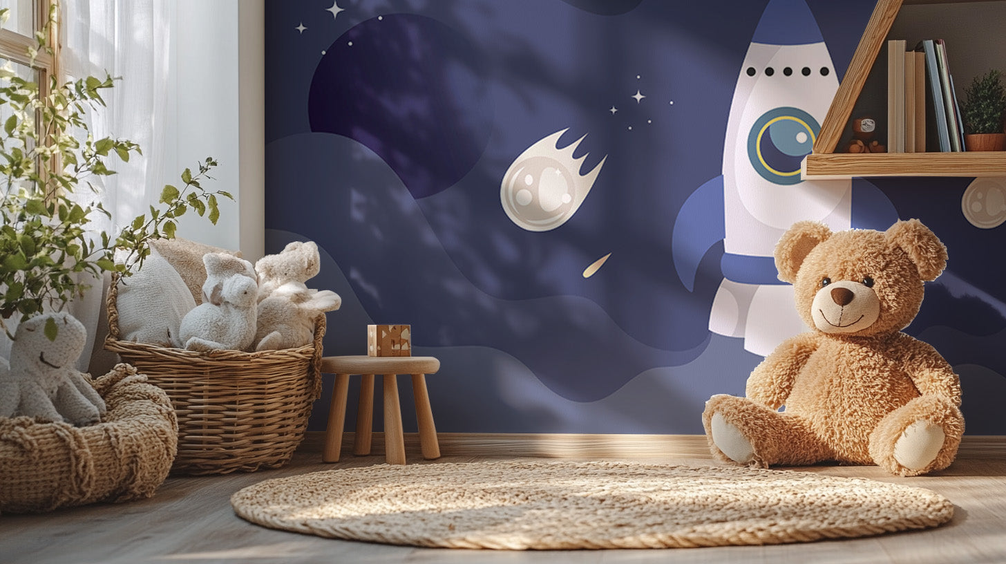 Outer space theme with rocket ships for kids' walls
