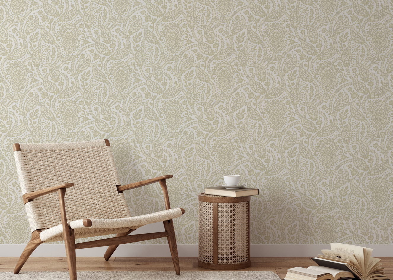 Beige Color Adrian Honey Paisley Wallpaper