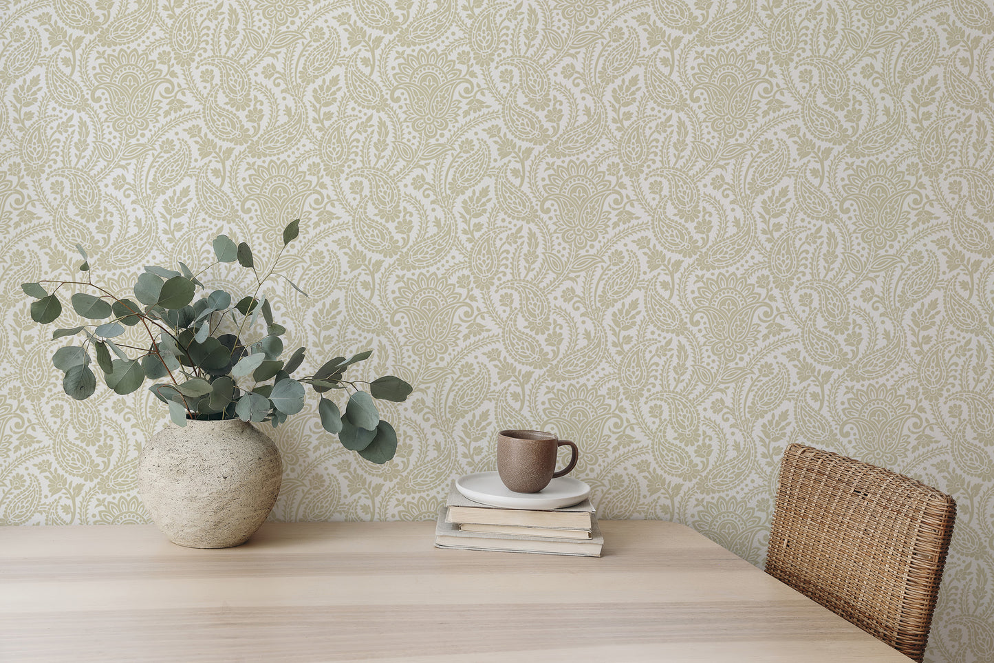 Beige Color Adrian Honey Paisley Wallpaper