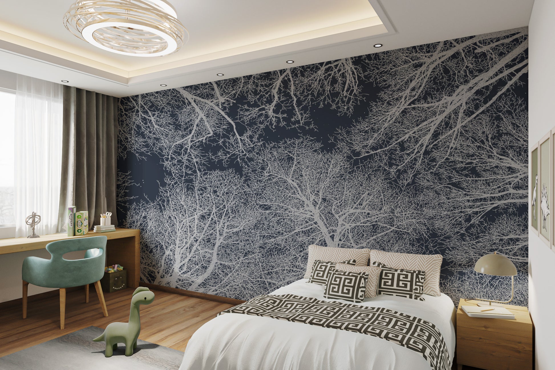 Artistic silhouette mural with a beautifully intricate tree