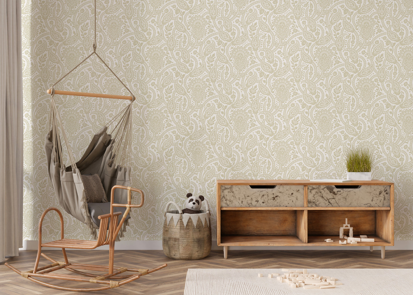 Beige Color Adrian Honey Paisley Wallpaper