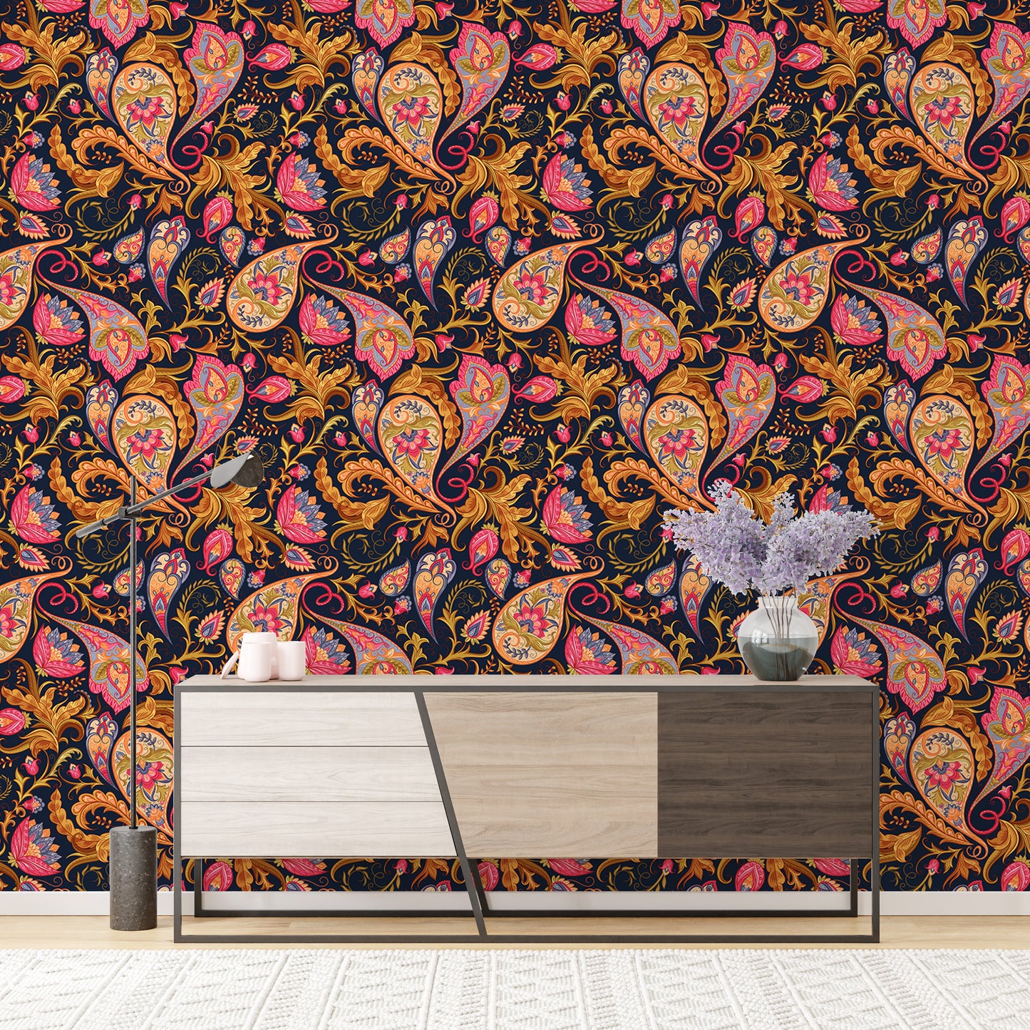 Colorful Abstract Repeat Pattern Paisley Wallpaper