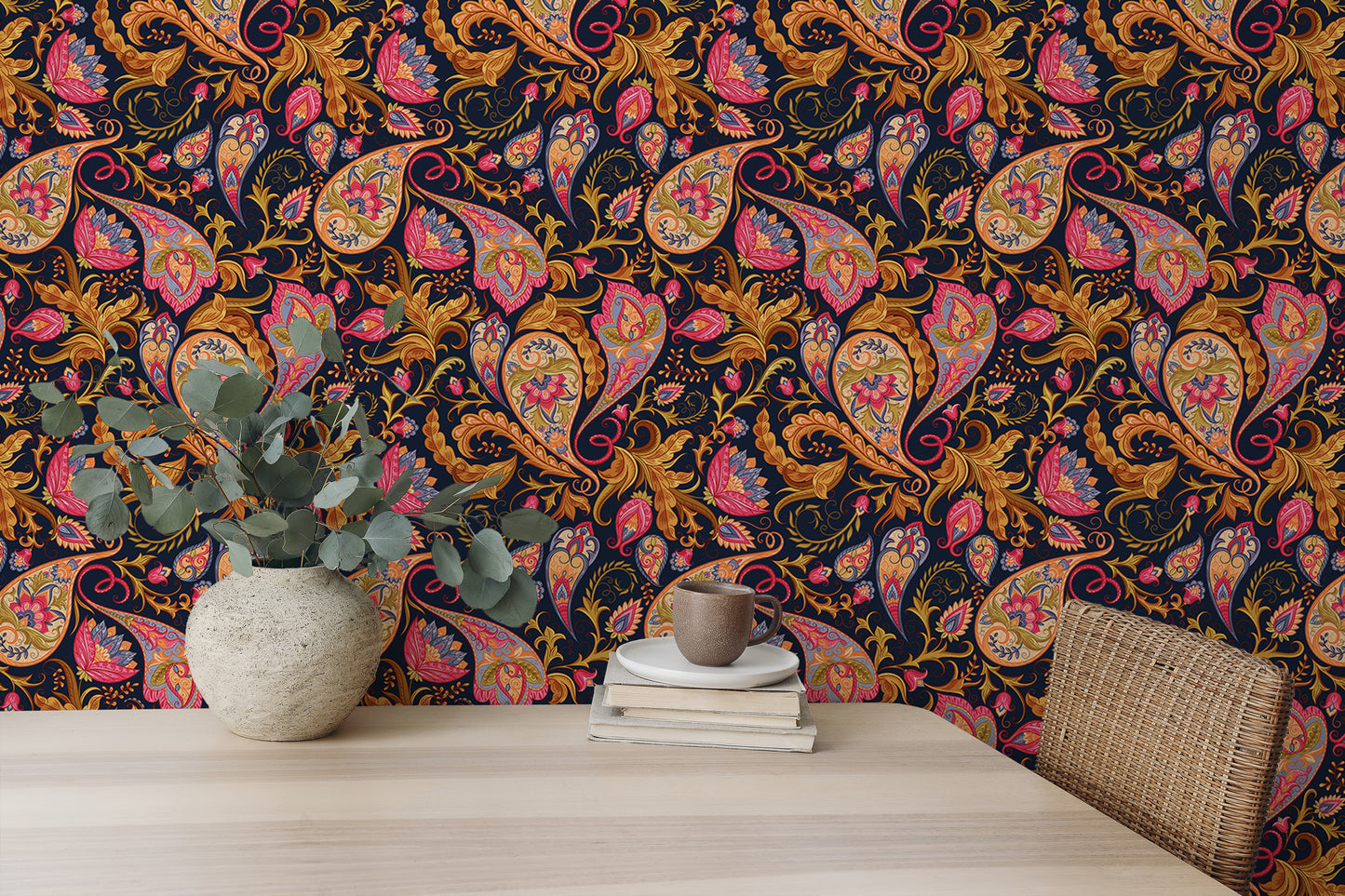 Colorful Abstract Repeat Pattern Paisley Wallpaper