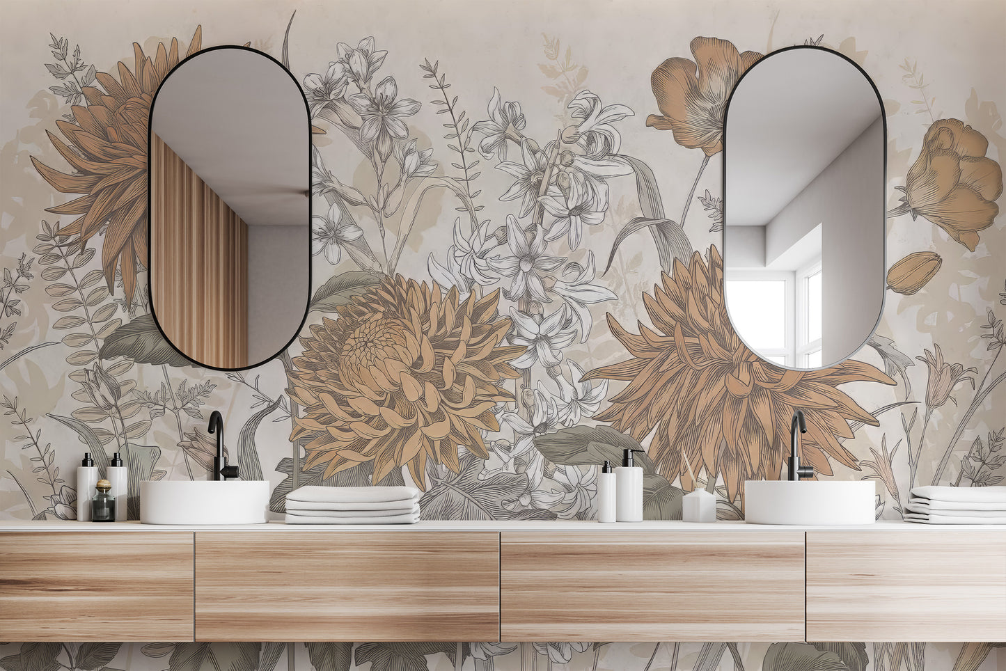 Temporary wildflowers wallpaper for bright room accents