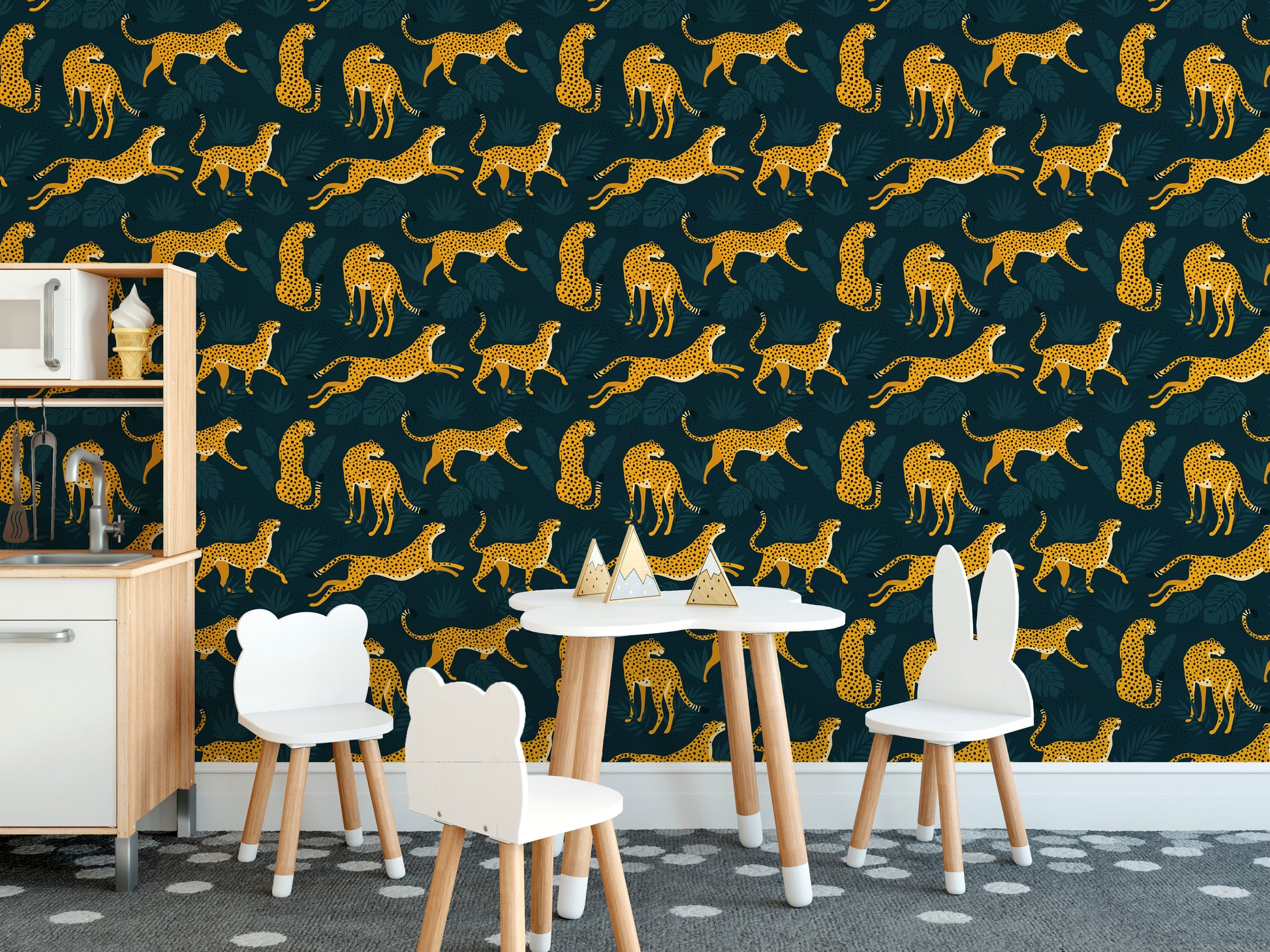 Bold yellow leopard wallpaper mural aesthetic
