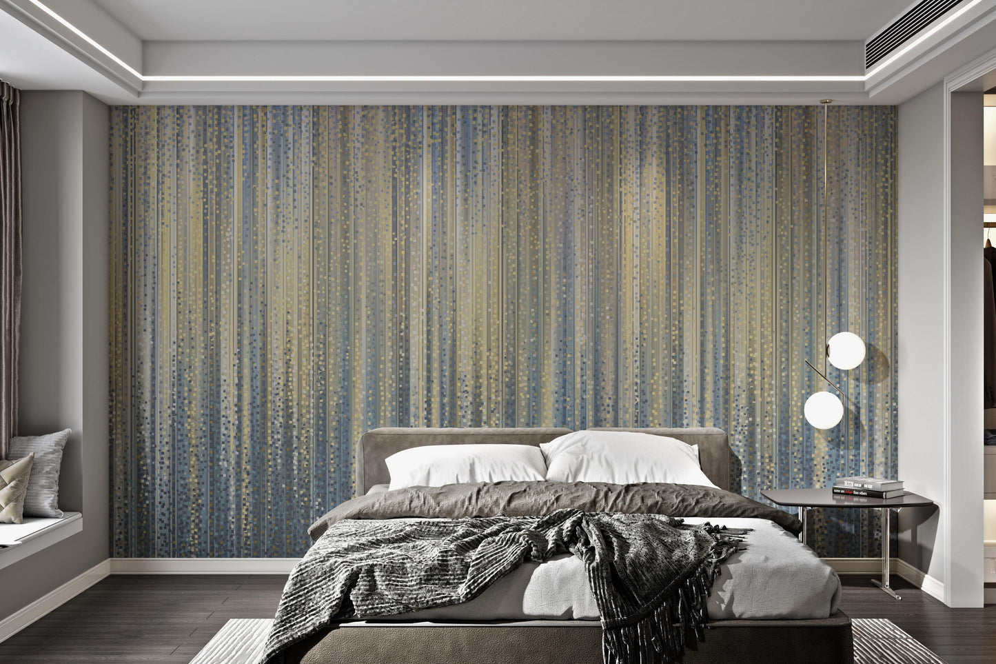 Gold and Blue Gradient Striped Wallpaper