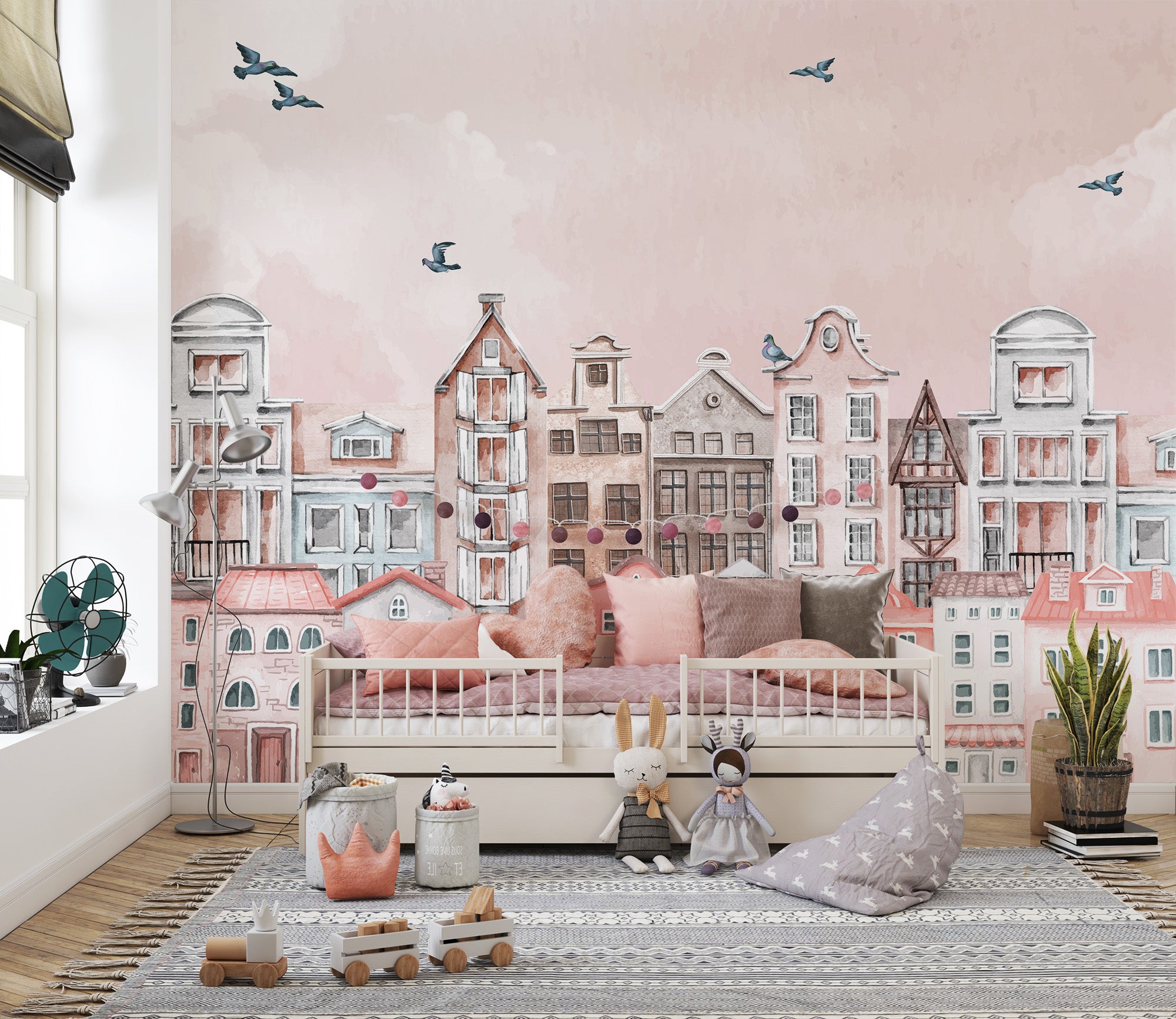 Pink Cityscape Wallpaper Mural for a chic cityscape