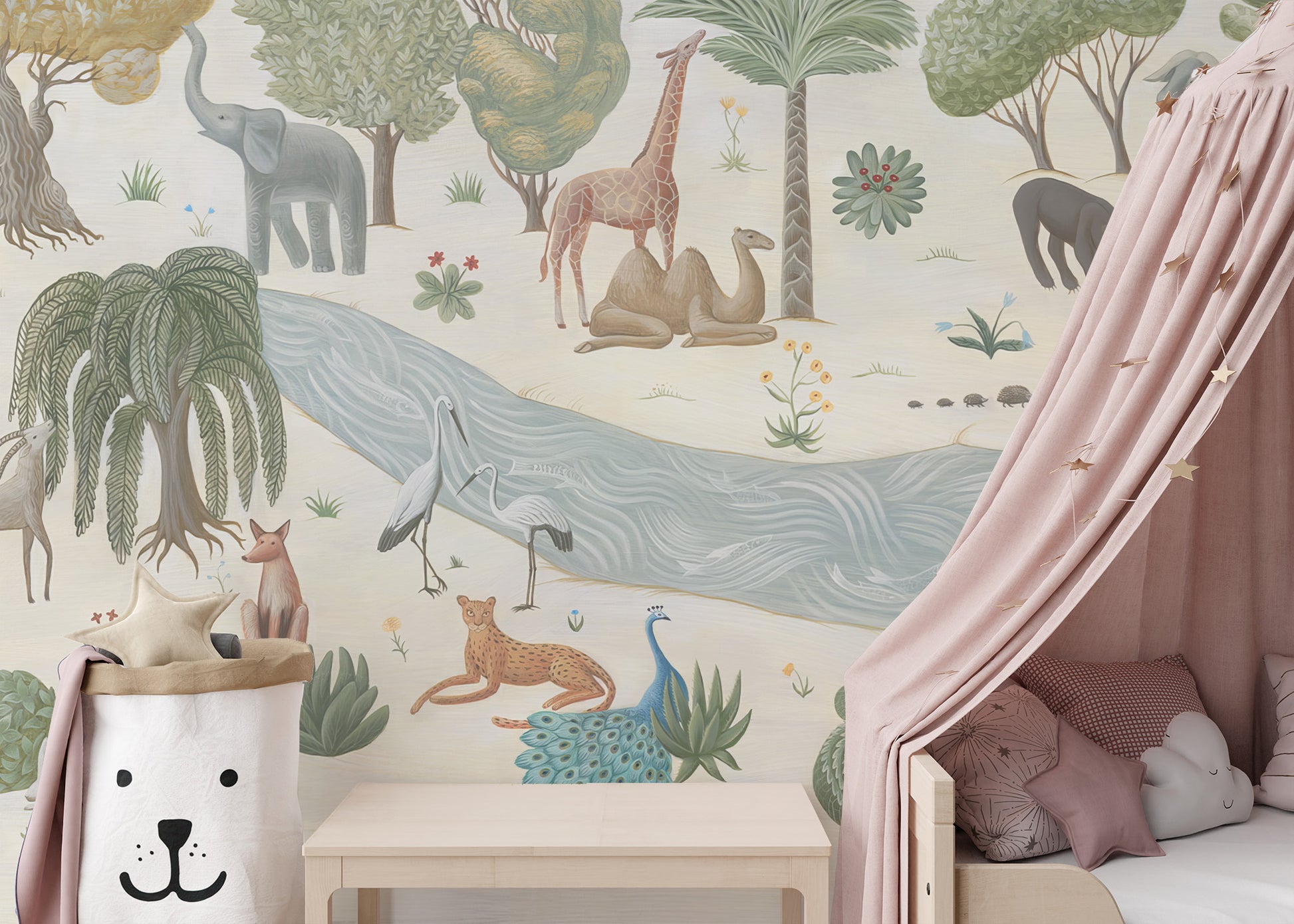 Decorative jungle wildlife mural for lively room accents