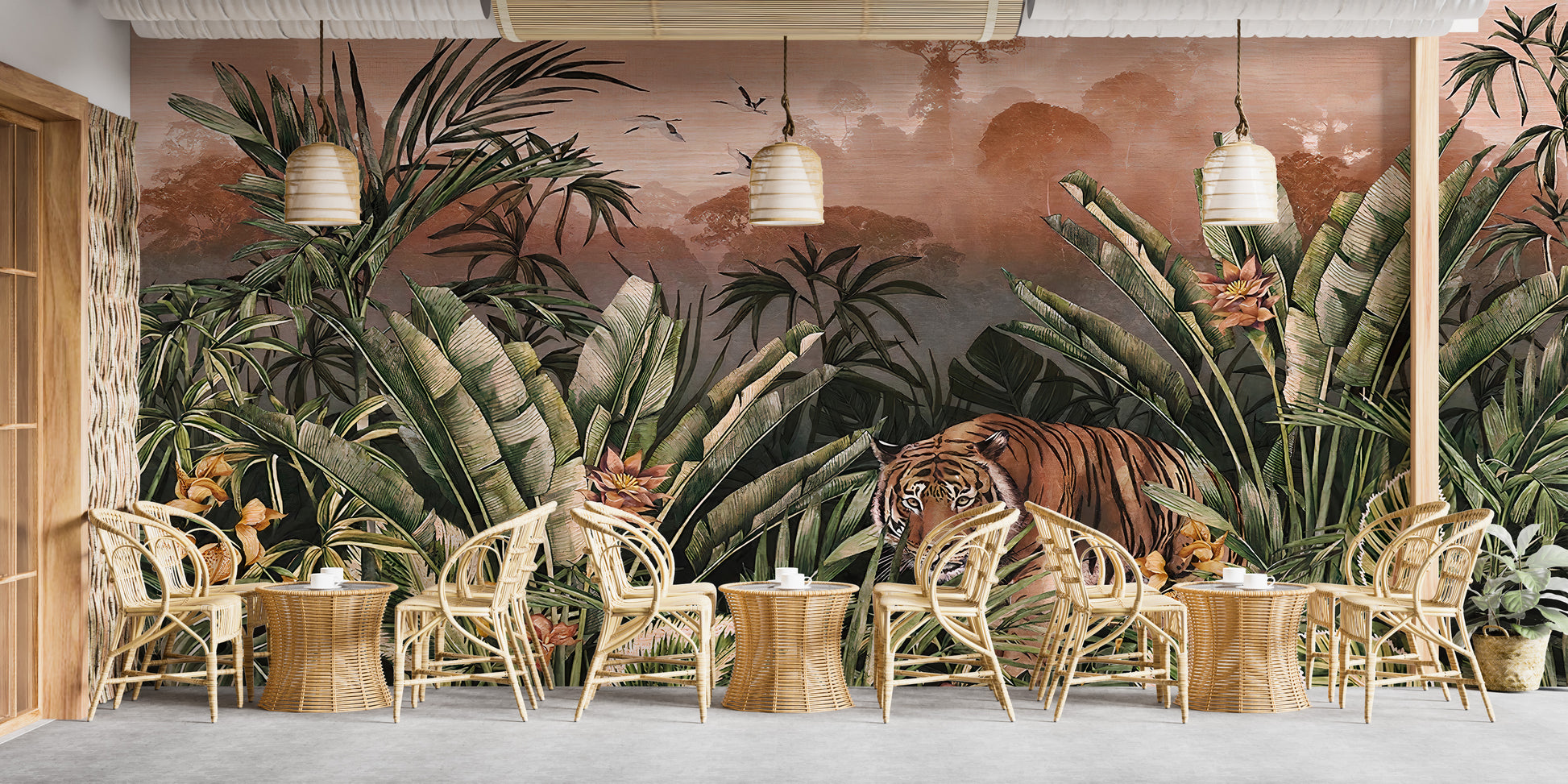 Jungle tiger scene mural