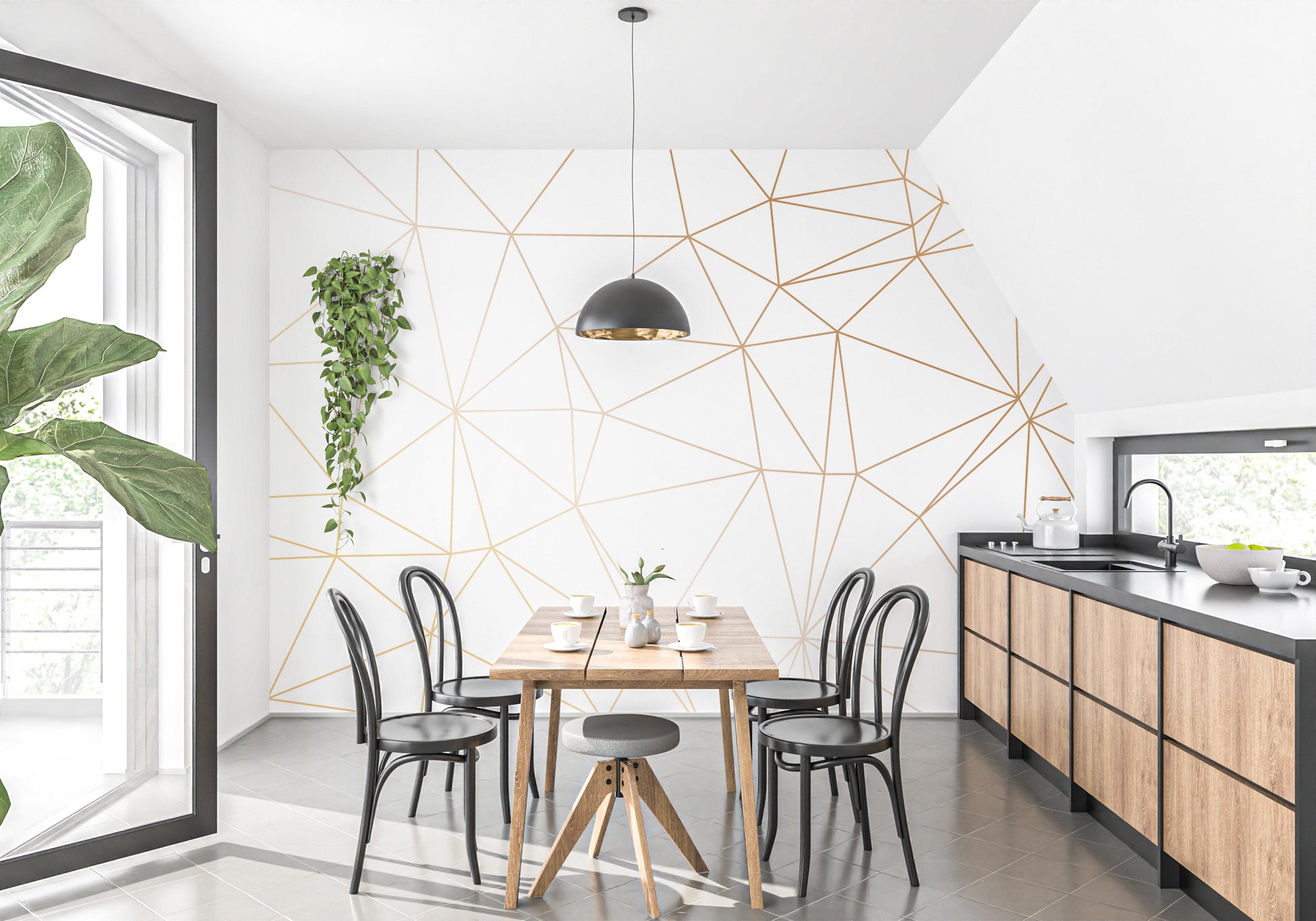 Metallic polygonal mural for refined style
