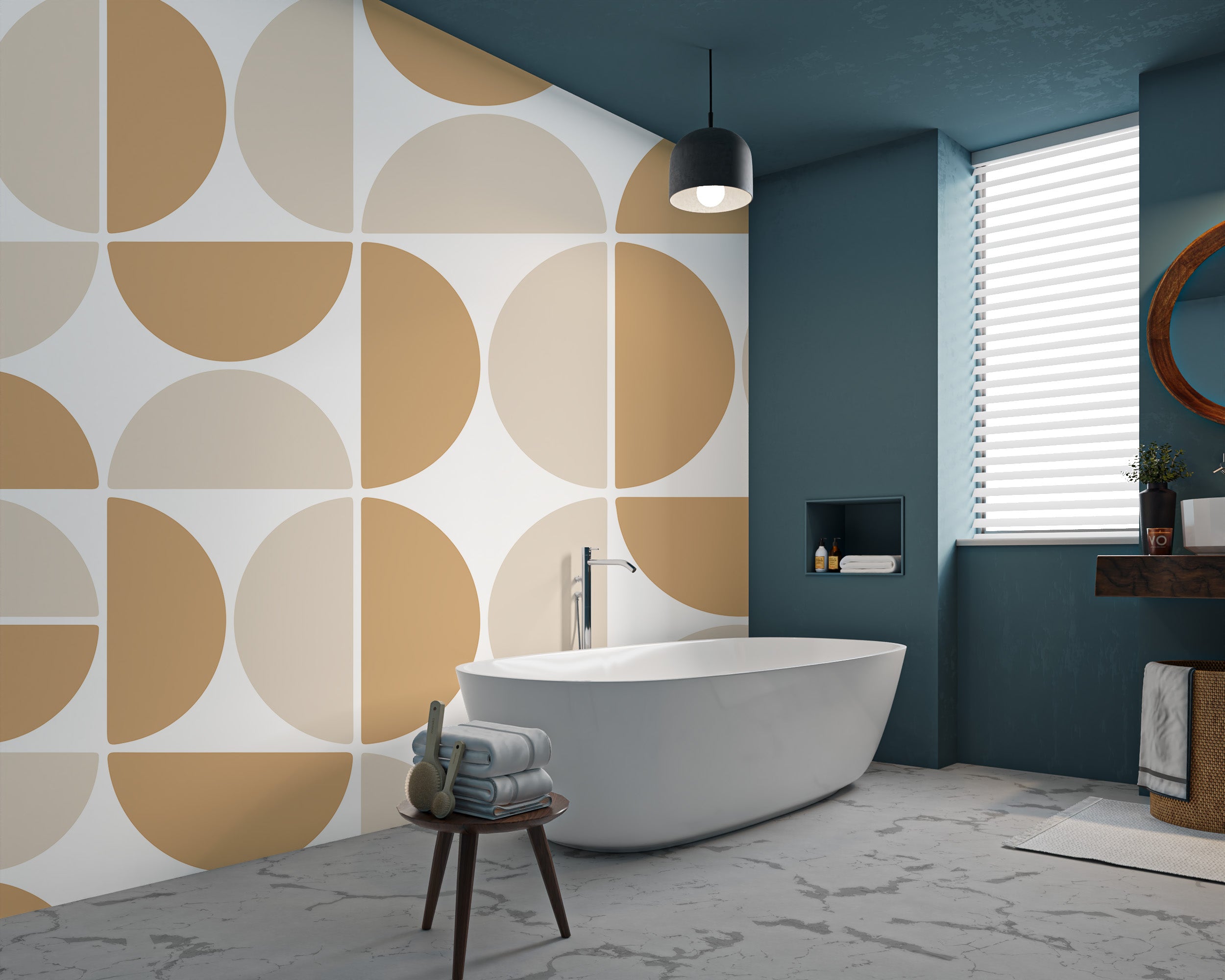 Contemporary half-circle wallpaper in neutral tones
