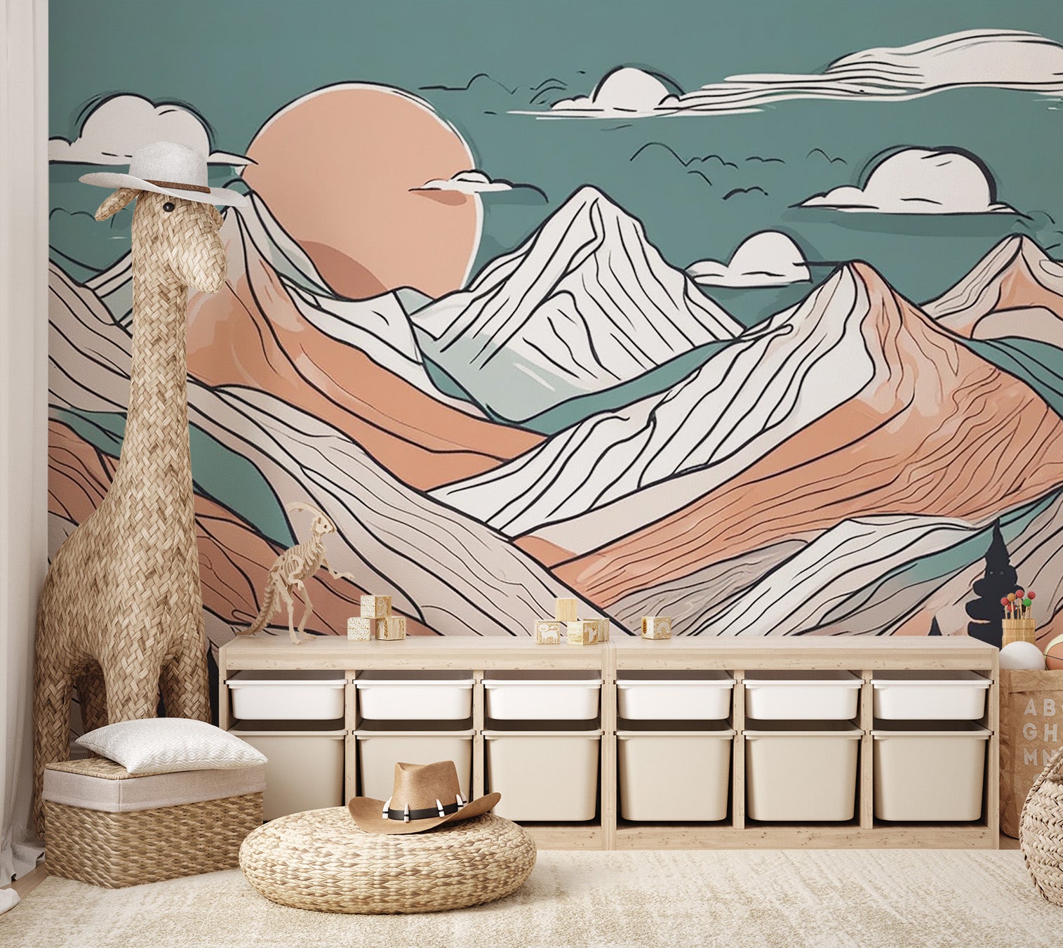 Hand-drawn abstract mountain wallpaper design
