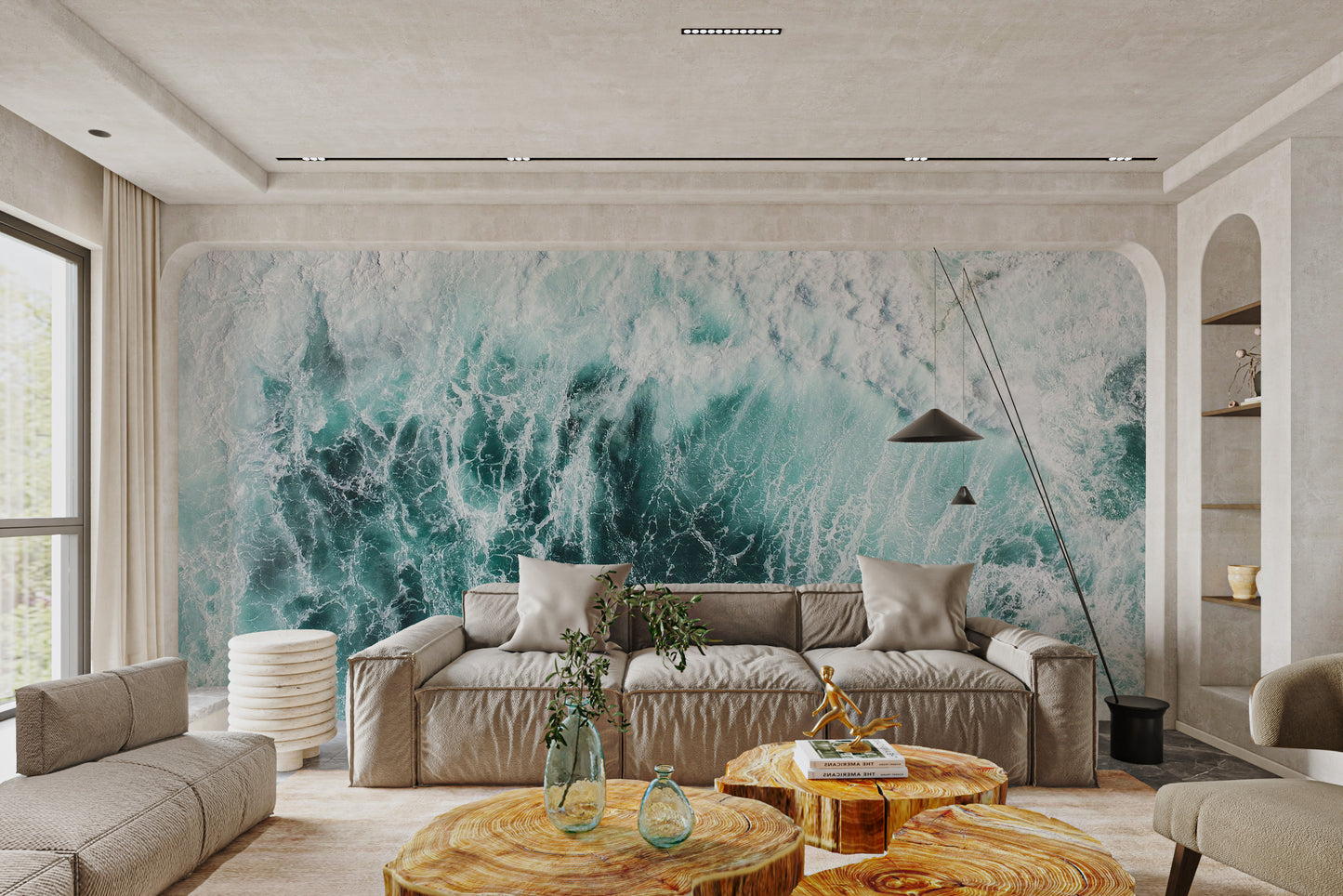 Splashing sea wave wallpaper with deep blue hues